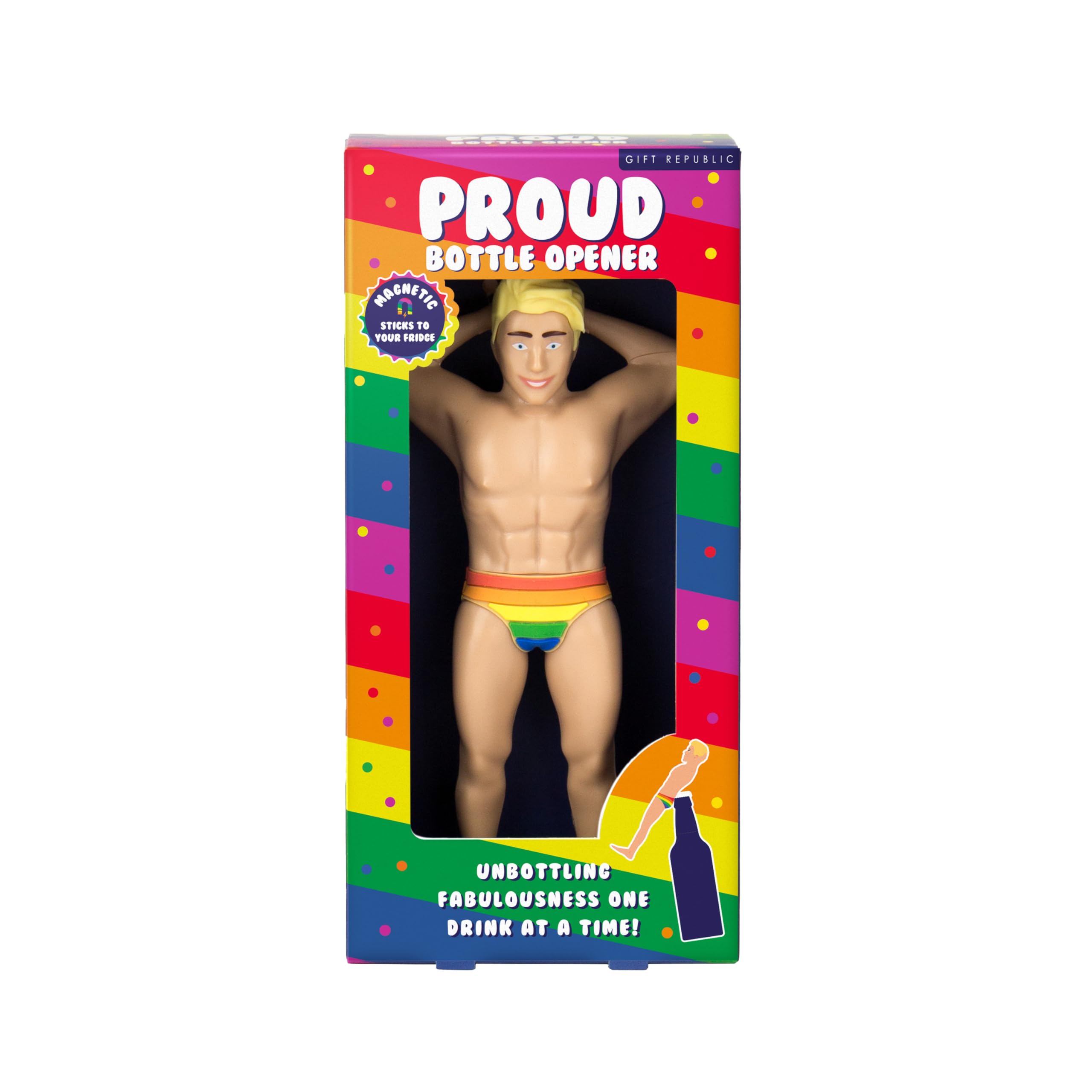 Gift Republic Proud Bottle Opener - Cheeky LGBTQ+ Bar Gadget & Novelty Magnetic Bottle Opener for Pride Parties & Home Bars