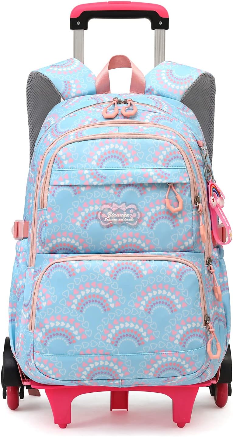 Girls Rolling Backpack Elementary Student Outdoor Travel Trolley Bag Bookbag with Wheels