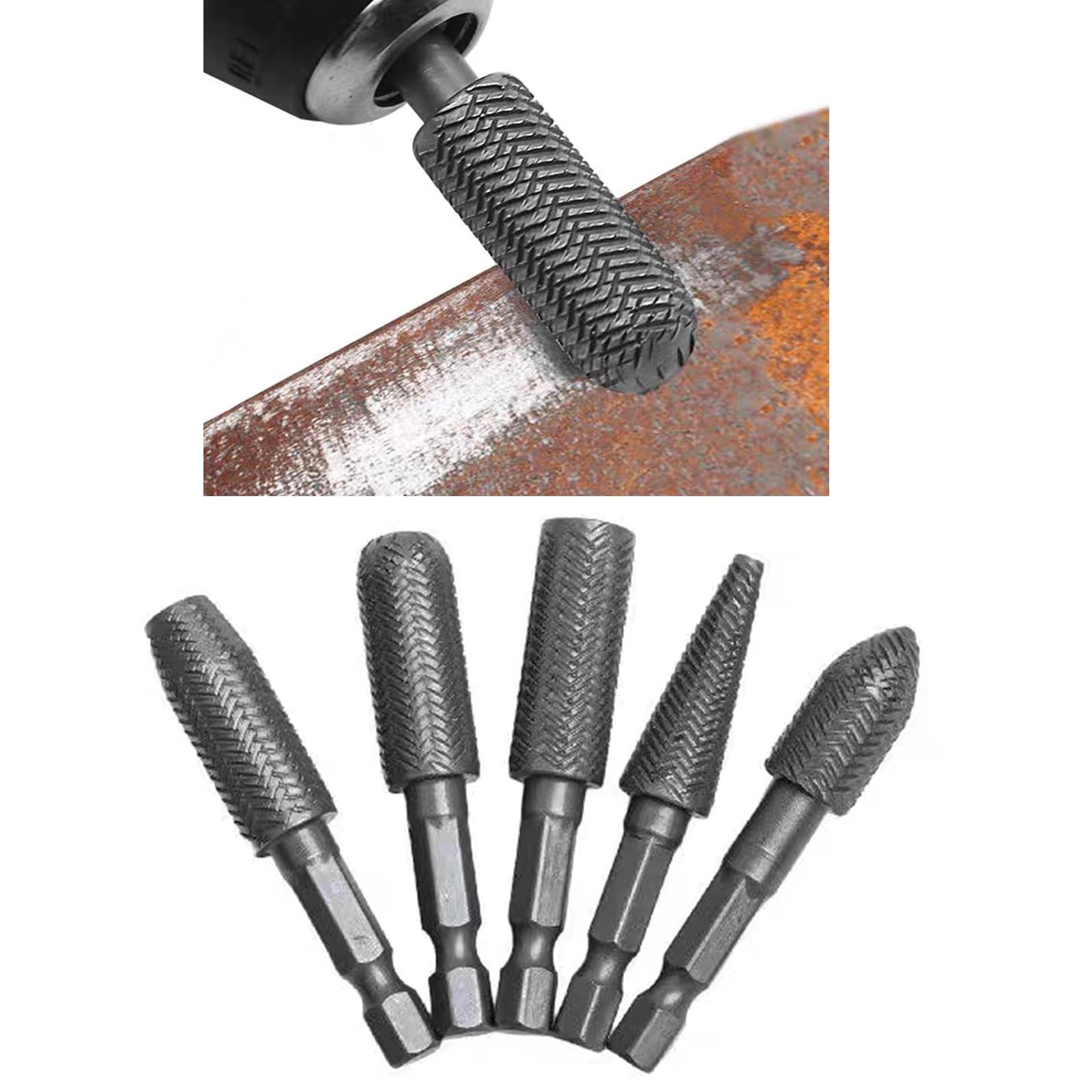 5Pcs Steel File Carving Bit Cutter Rotary Rasp File Set For Metal Wood Grinding Rotary File Super Hard Accessories