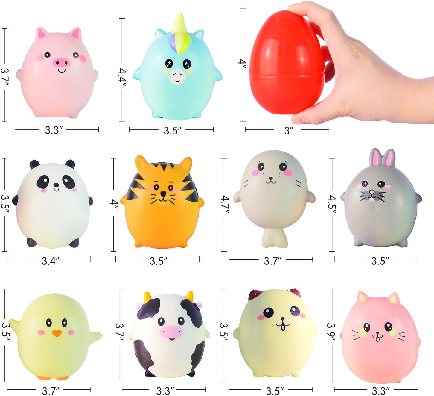 JOYIN 10 Jumbo Easter Eggs Filled with Cute Animal Squishy for Easter Eggs Hunt, Easter Basket Stuffers/Fillers, Filling Treats, Party Favor, Classroom Prize Supplies