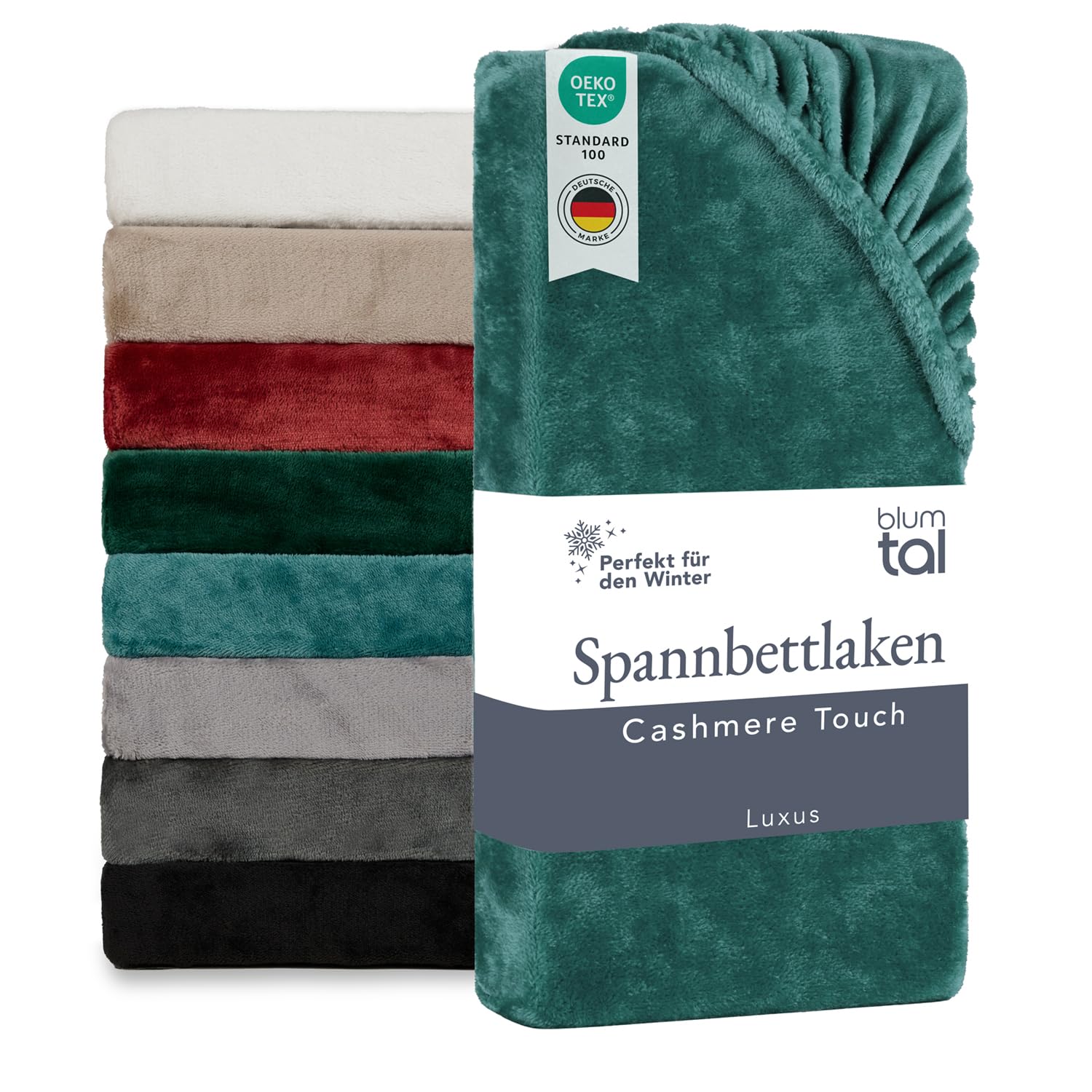 Blumtal Spannbettlaken Cashmere Touch 120x200cm Plüsch - Oeko-TEX zert. Bettlaken - Mikrofaser Spannbettlaken weich Winter 120x200cm Petrol