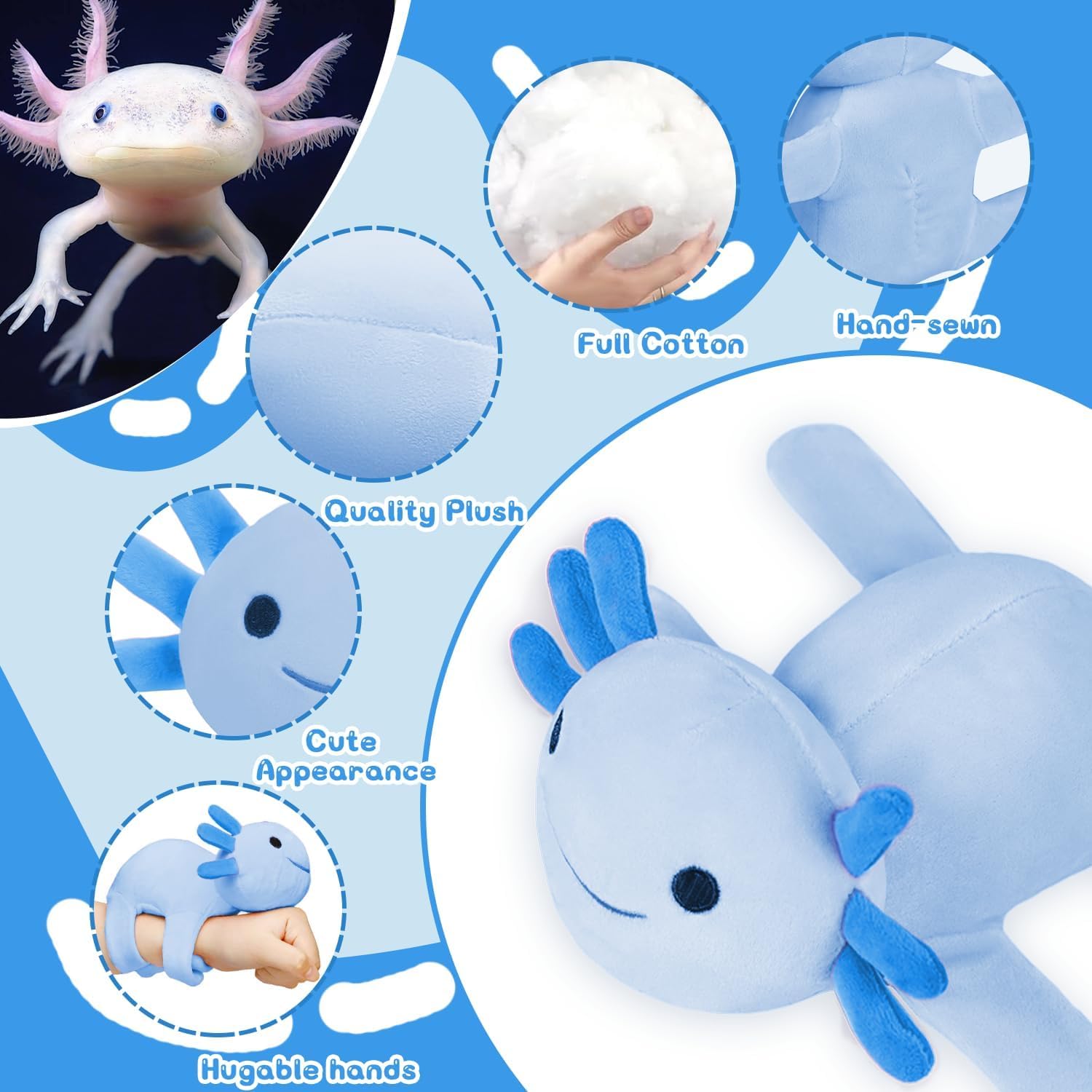 Huggers Axolotl,Stuffed Axolotl Slap,Cute Animal Book Buddy Slap,Fun Axolotle Toys for Boys and Girls.Blue