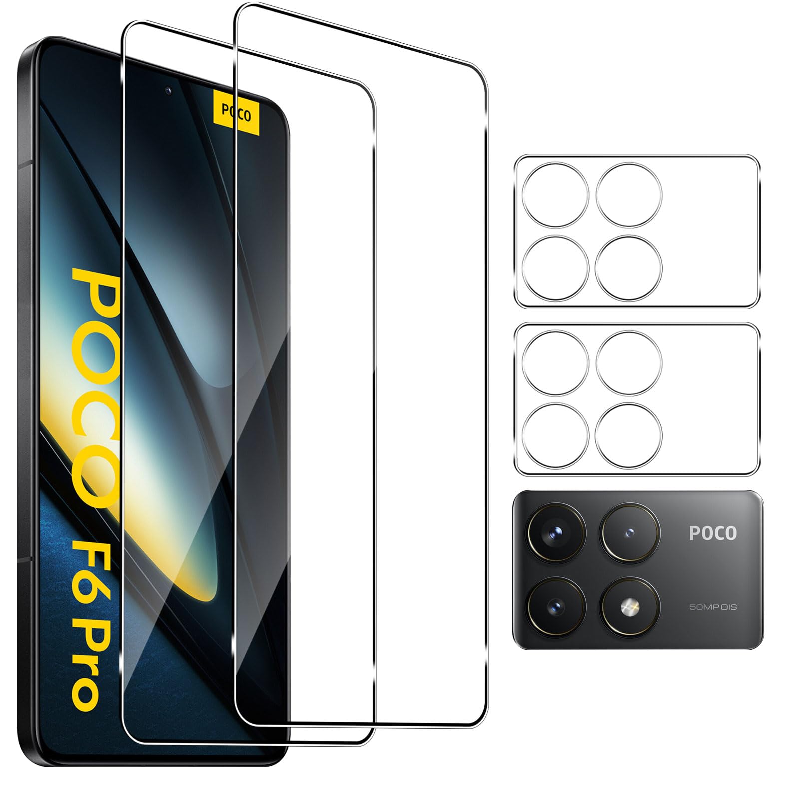 Pkila [2+2 Pack Tempered Glass for Xiaomi POCO F6 Pro Screen Protector with Camera Lens Protector, HD Clear, Shatterproof, Shockproof, Scratchproof Premium Quality Guard Protective Film