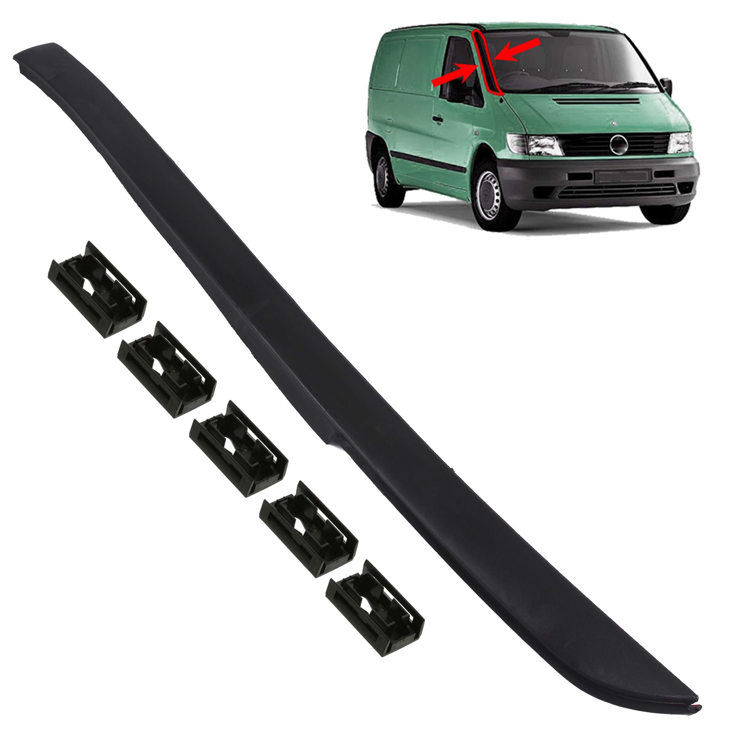 INLY - Moldura para parabrisas delantero derecho + 5 clips compatible con Vito W638 A6386980179 6386980179 (1996-2003)