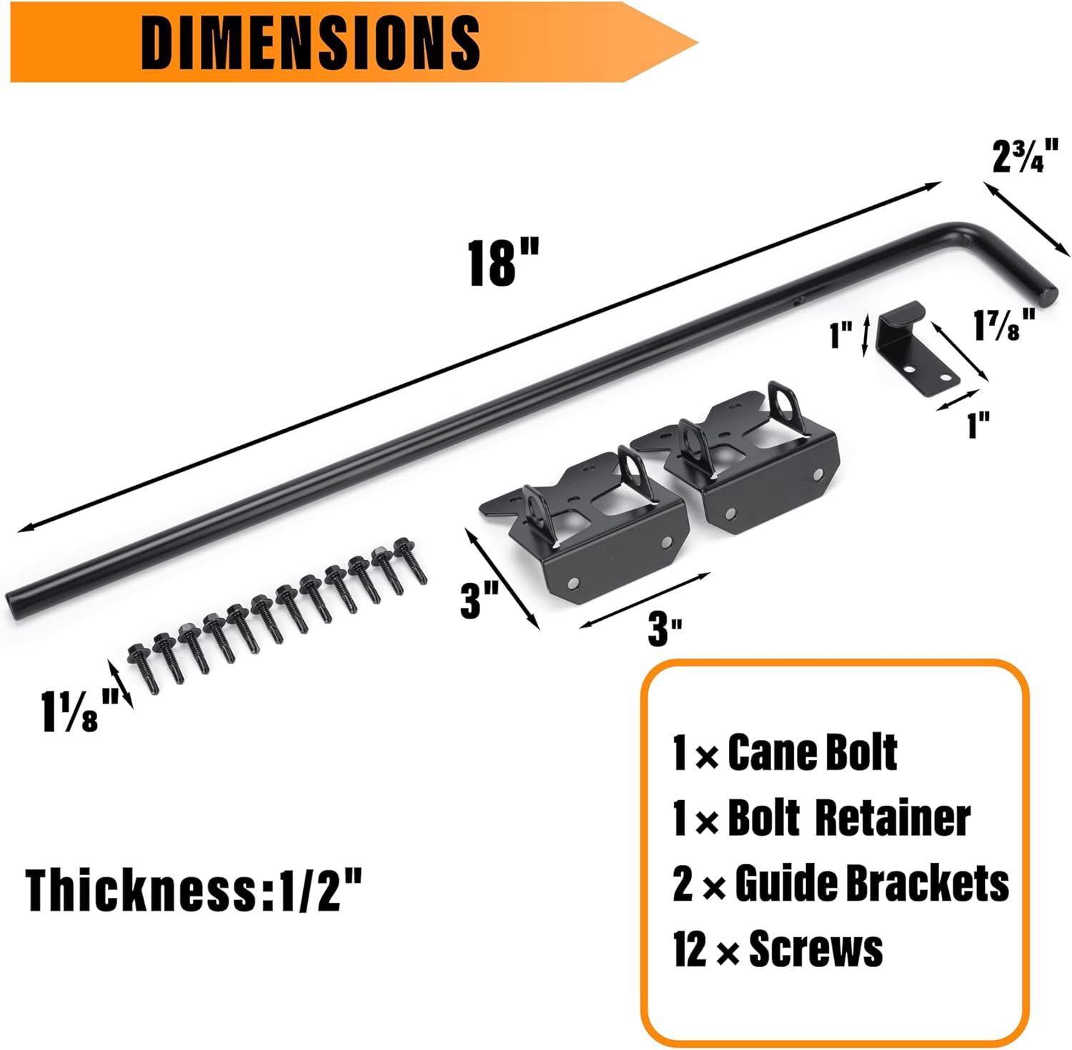 Upgrade 18" Heavy Duty Cane Bolt Gate Drop Rod-Steel Gate Ground Latch Designed for Wood Metal Vinyl Gates or Double Doors Fence