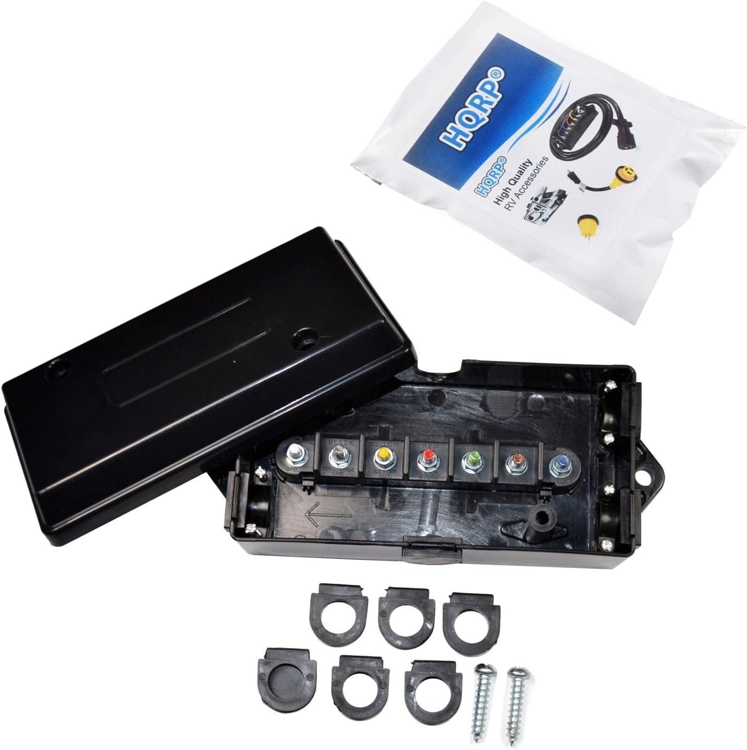 HQRP 7 Way/Pin RV Trailer Wire Cord Junction Box Color Coded Camper