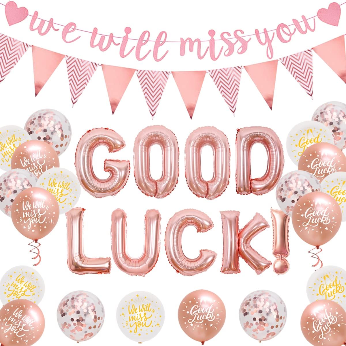 Kreatwow We Will Miss You Decorations Rose Gold for Women Good Luck Banner Retirement Sorry Your Leaving Decorations for Goodbye Going Away Farewell Graduation Job Change Congratulations Party Decor