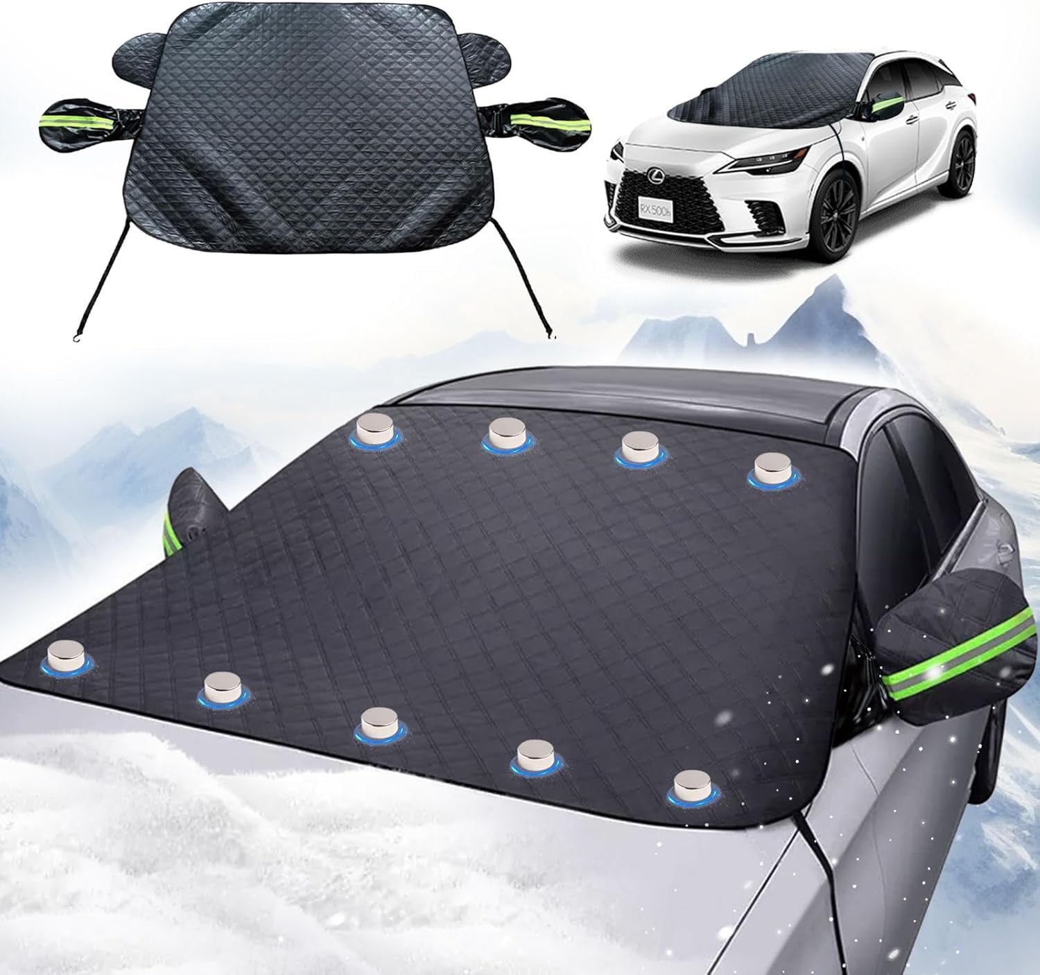 Funda para parabrisas Persevere con imán para nieve, con ganchos para orejeras, 9 imanes potentes, 5 capas de grosor, universal, impermeable, resistente al viento, para todas las estaciones, 71 L 54 7 W