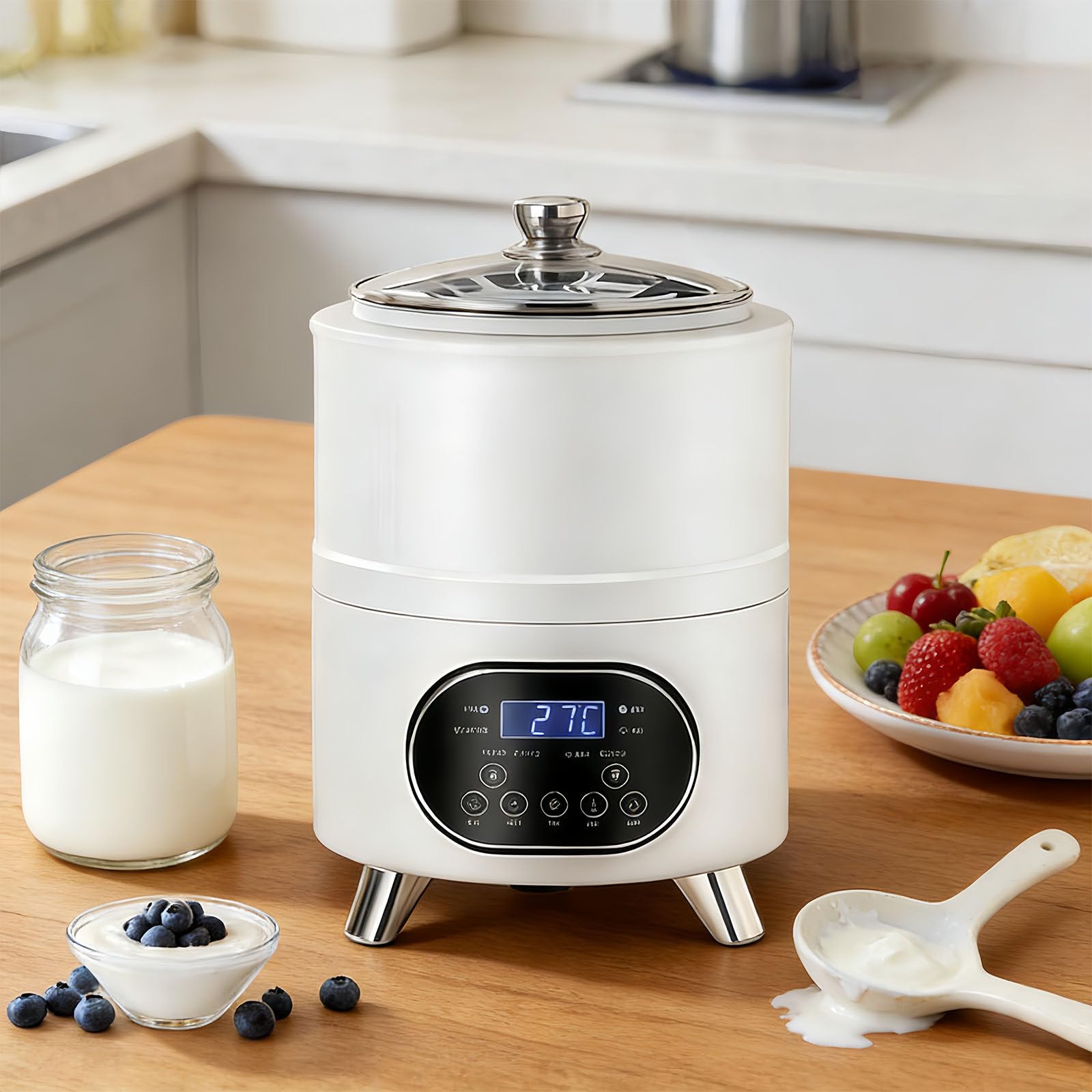 XNXYSMKJ Yogurt Maker Machine with Digital Temperature Control,Large Capacity Stainless Steel Fermenter for Yogurt,Sourdough,for a Variety Of Delicious Textures (White 8L)