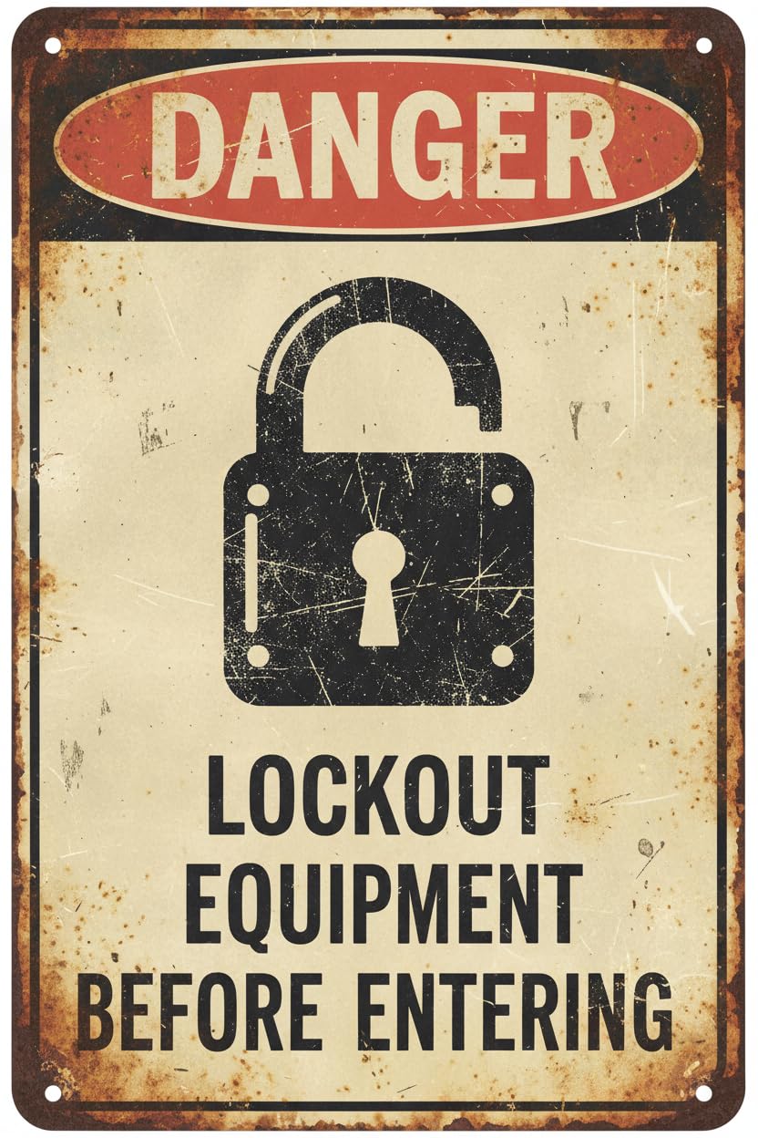 Wall Decor Ansi Safety Sign, Danger: Lockout Equipment Before Entering Metal Sign 8x12Inch Clear Signage For S, Fences Vintage Signs Aluminum Plates Printed