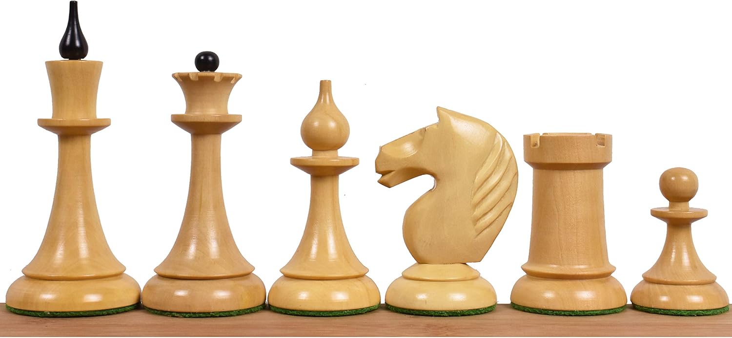 Royal Chess Mall 1950s Soviet Latvian Reproduced Chess Pieces Only Chess Set, Ebonized Boxwood Wooden Chess Set, 4-in King, Double Weighted Chess Pieces (2.5 lbs)