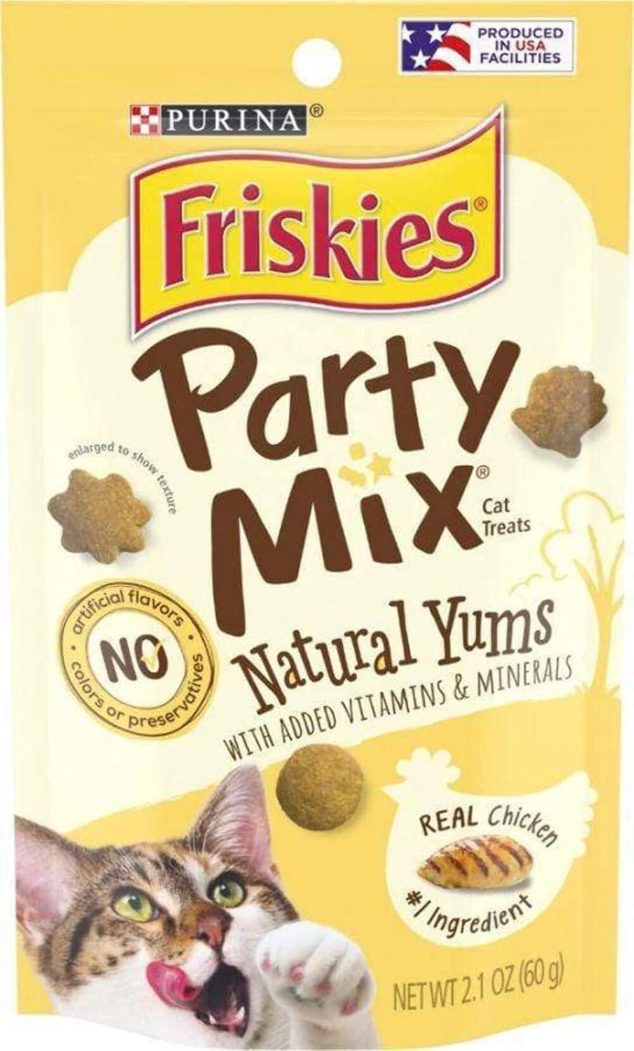 Friskies Party Mix Cat Treats, Naturals with Real Chicken, 2.1 Oz Pouch