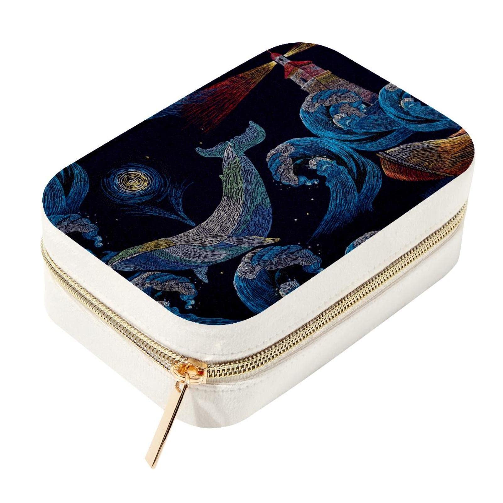 Boîte à bijoux de voyage double couche anti-nœud avec motifs marins