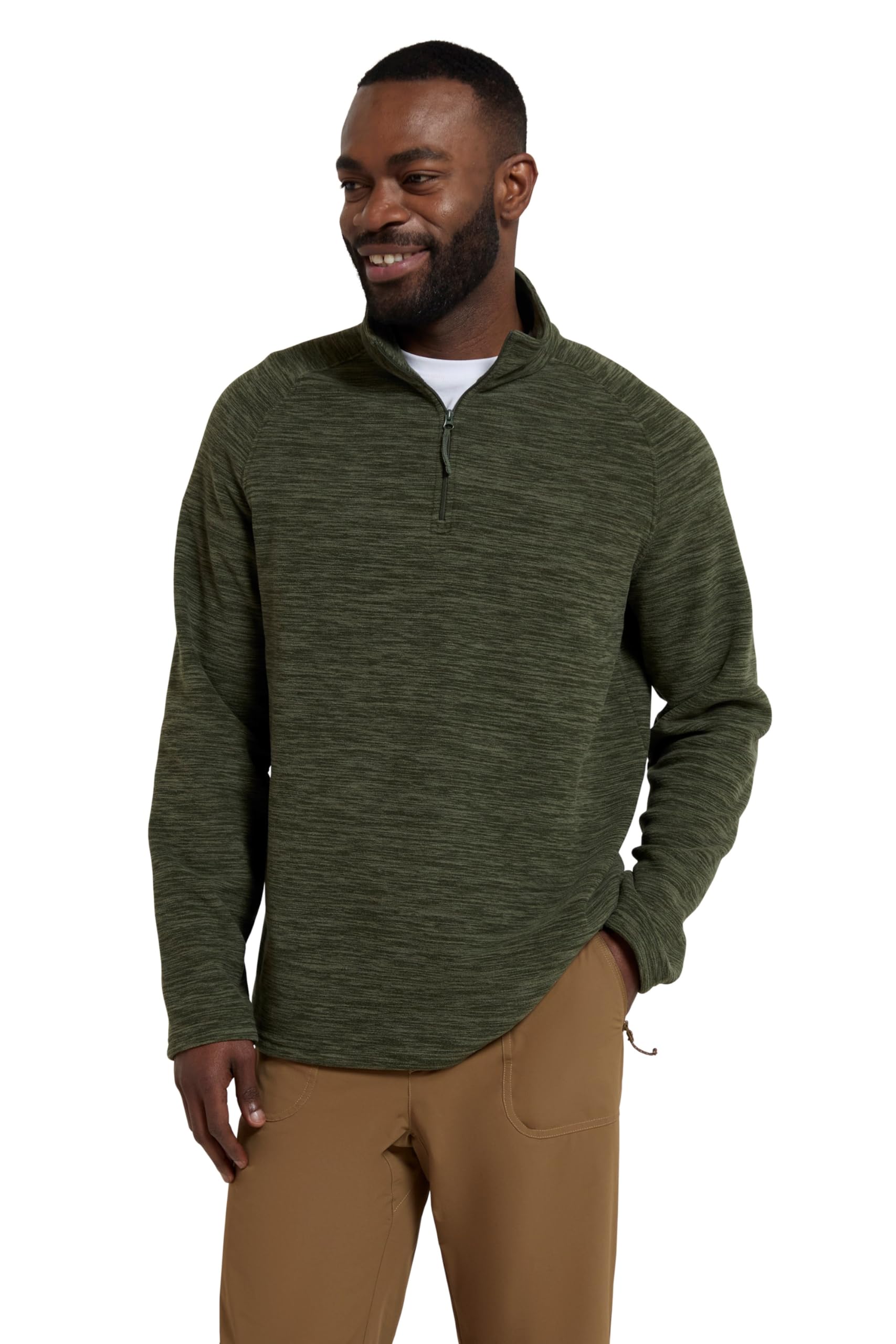 Mountain Warehouse Men's Dark Khaki Snowdon Ii Fleece - Antipill Microfleece, Quick Drying Pullover - Travel Xxs