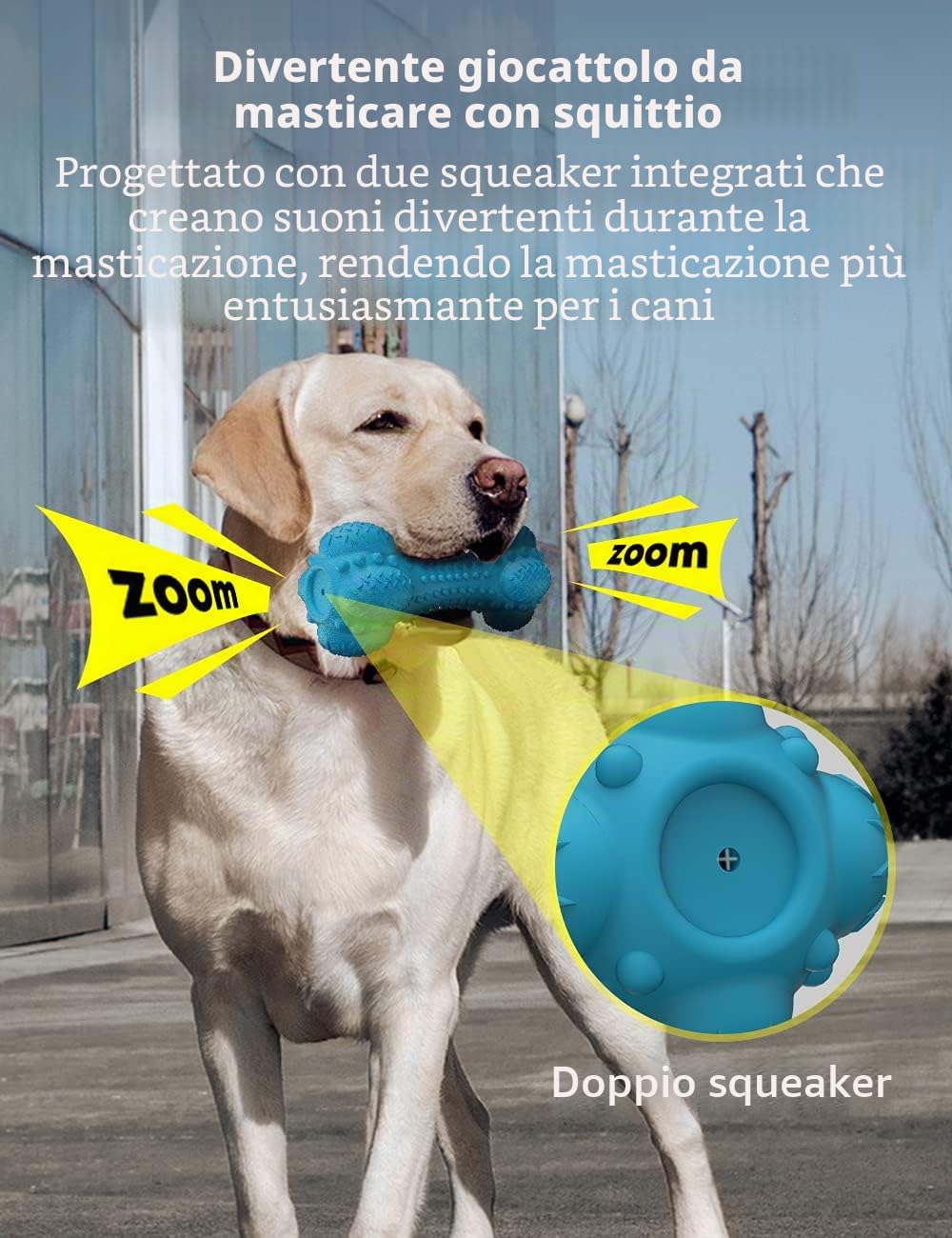 SCHITEC Giocattoli Indistruttibili per Cani - Osso di Gomma con Squeaker per Cani Medio-Grandi