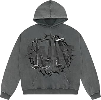Oversize Letter Graphic Hoodies Vintage Y2K Sweatshirt Heavyweight Cotton Fashion Streetwear Hoodie for Men and Women
