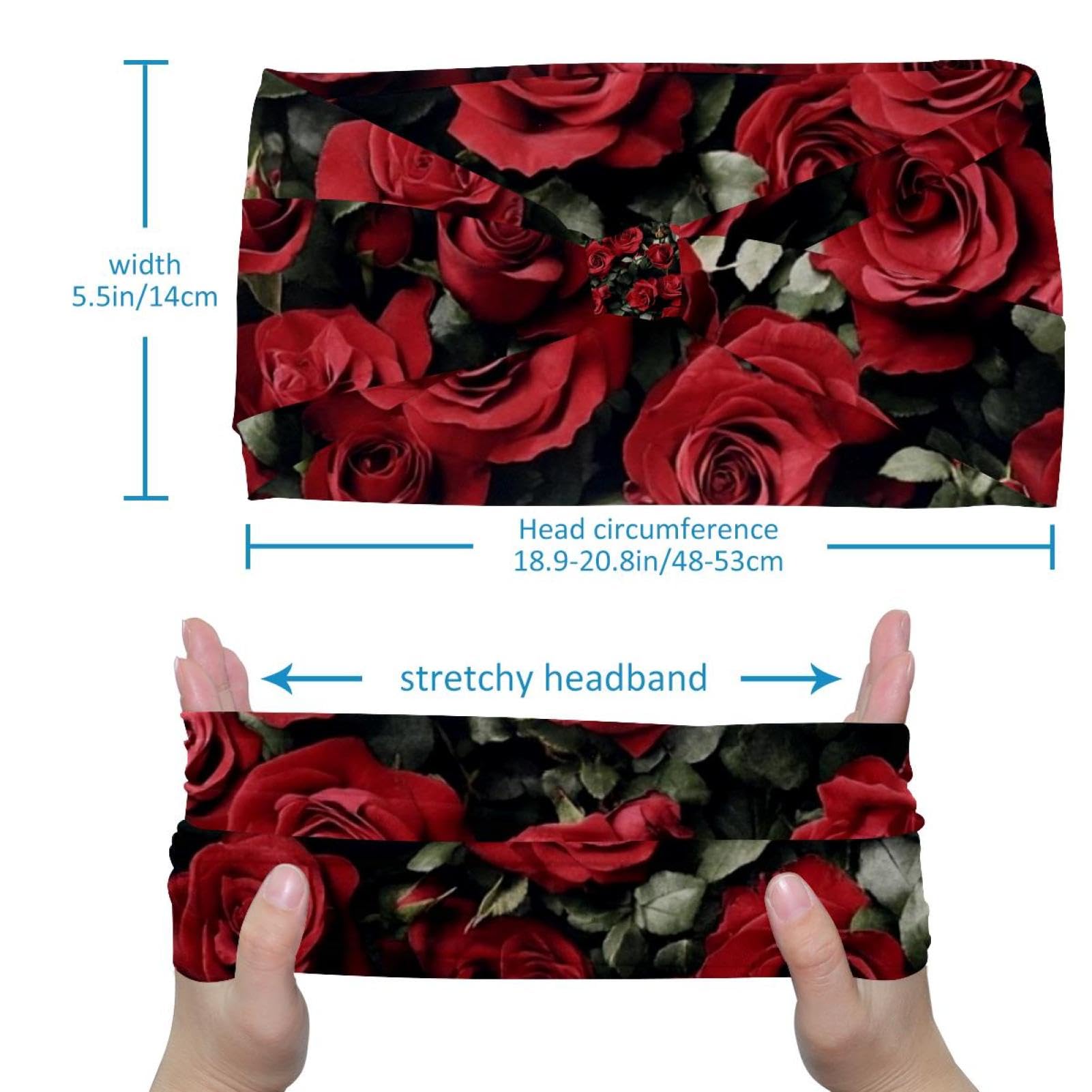 6 Stück Blumen Blumen rote Rosen Stirnbänder für Damen, modische breite Stirnbänder für den täglichen Gebrauch, Sport, Yoga, Laufen