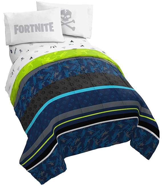 Jay Franco Fortnite Neon Stripe 5 Piece Queen Bed Set - Includes Reversible Comforter & Sheet Set Bedding - Super Soft Fade Resistant Microfiber (Official Fortnite Product)