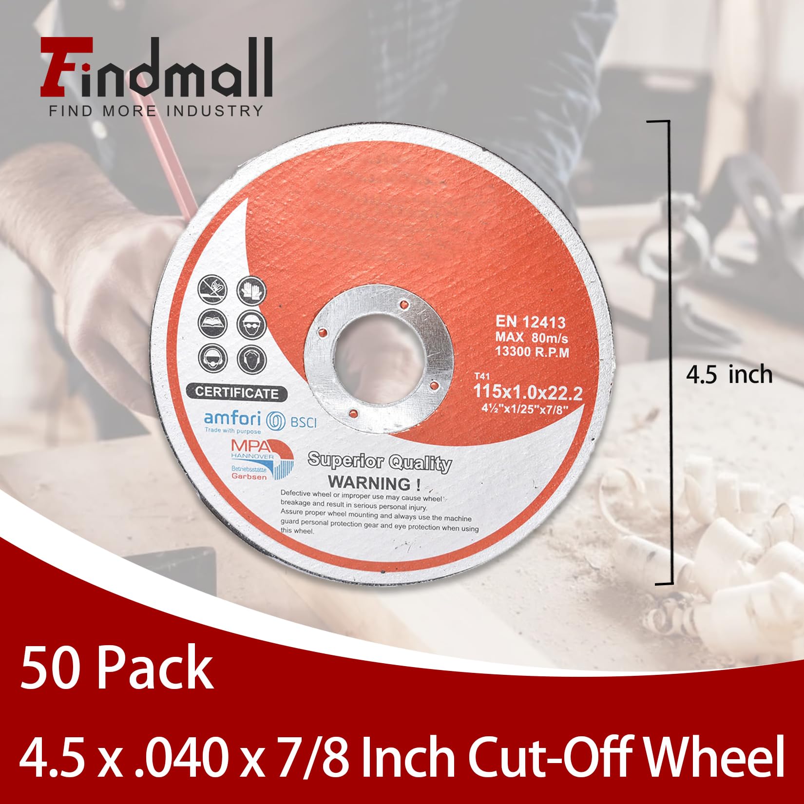 Confezione da 50 Dischi da Taglio Sottili per Metallo e Acciaio Inossidabile, Dimensioni 4-1/2" x 0,040" x 7/8".