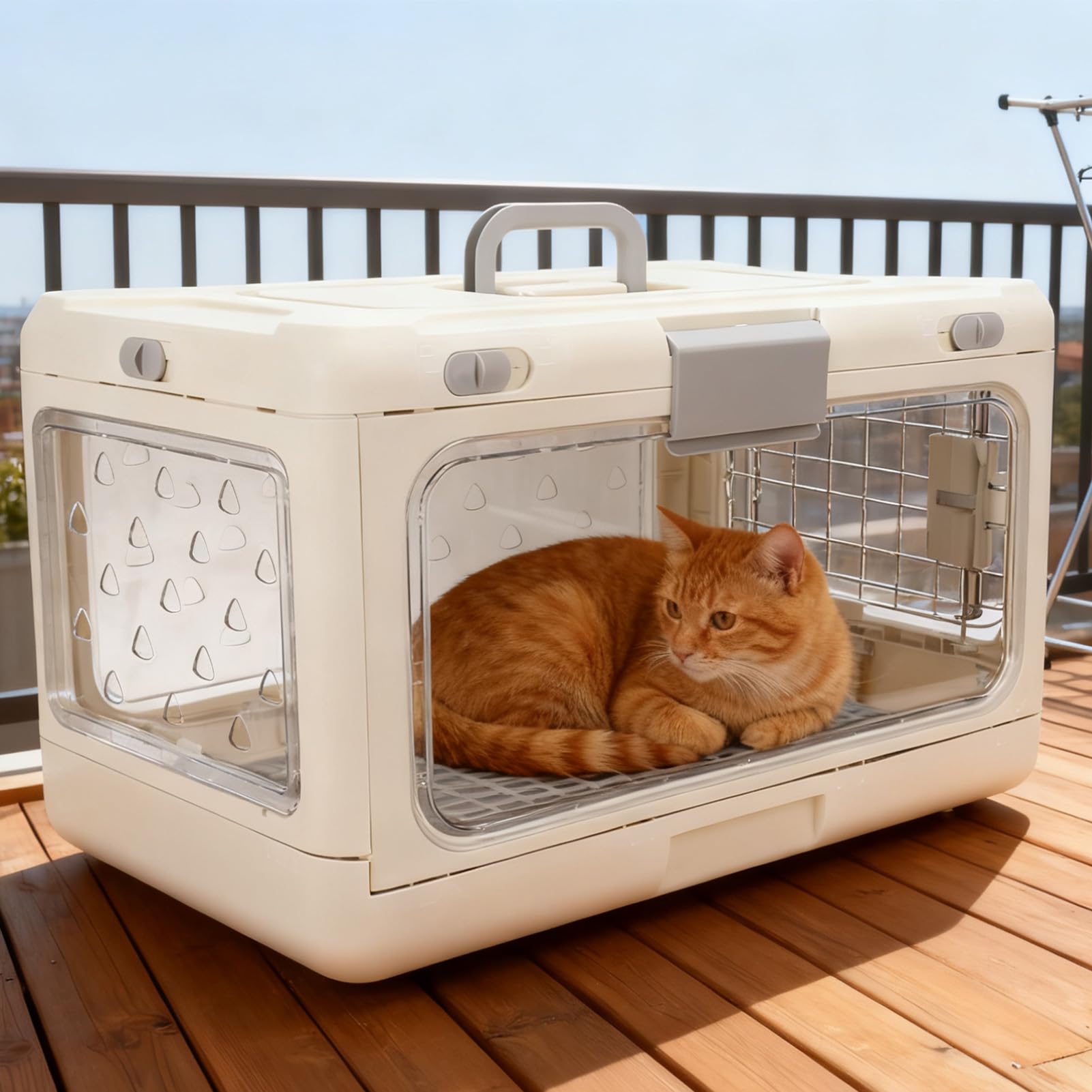 Große, Faltbare Katzenbox aus Kunststoff für Reisen, Tragbare Katzentransportbox, Transparente Reise-Haustiertransportbox für Flugzeug, Auto, Entworfen für Viel Platz,
