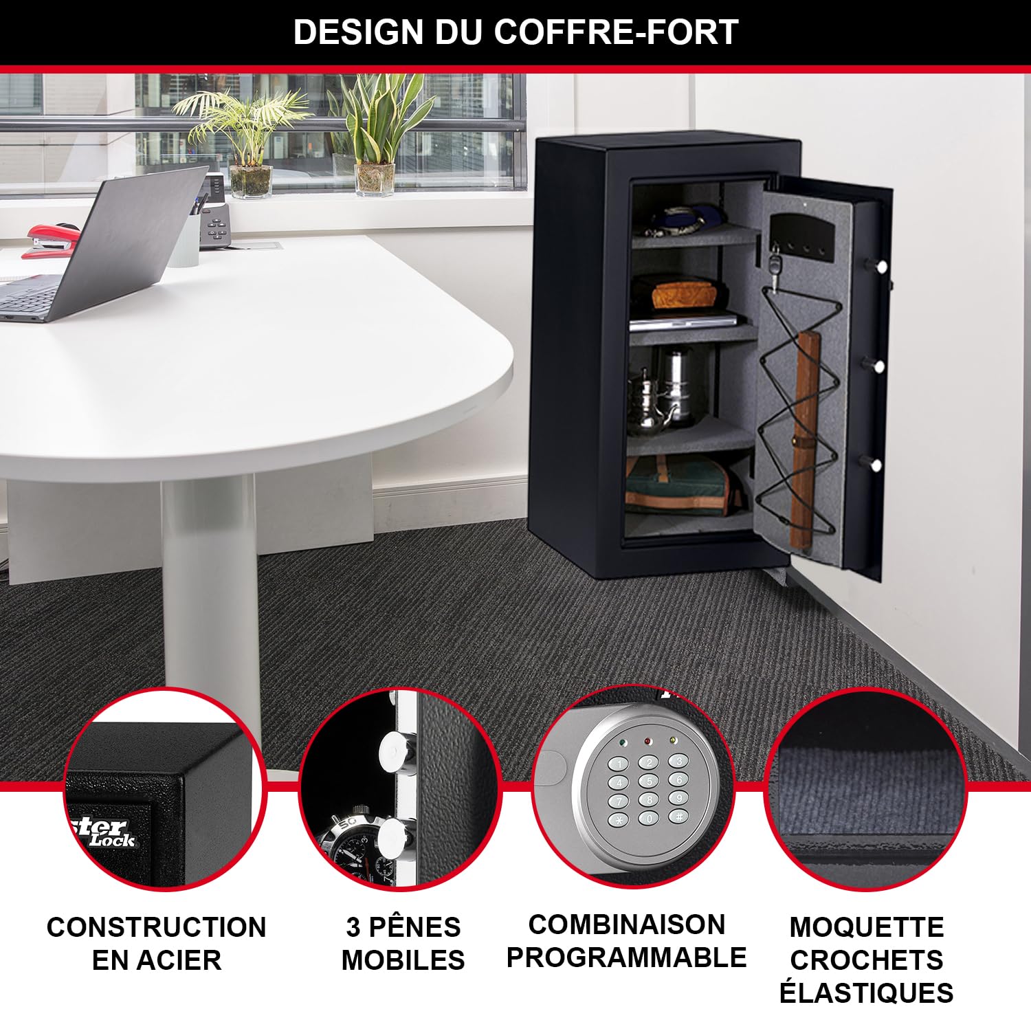 Master Lock Coffre-Fort Haute Sécurité Grande Capacité, Combinaison Électronique, 169 L, 95 x 55.1 x 50.2 cm