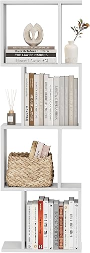 Miniatura 8 de Homhedy Estantería de 4 niveles, estantería geométrica en forma de S, moderna estantería de pie para sala de estar, dormitorio, estante de