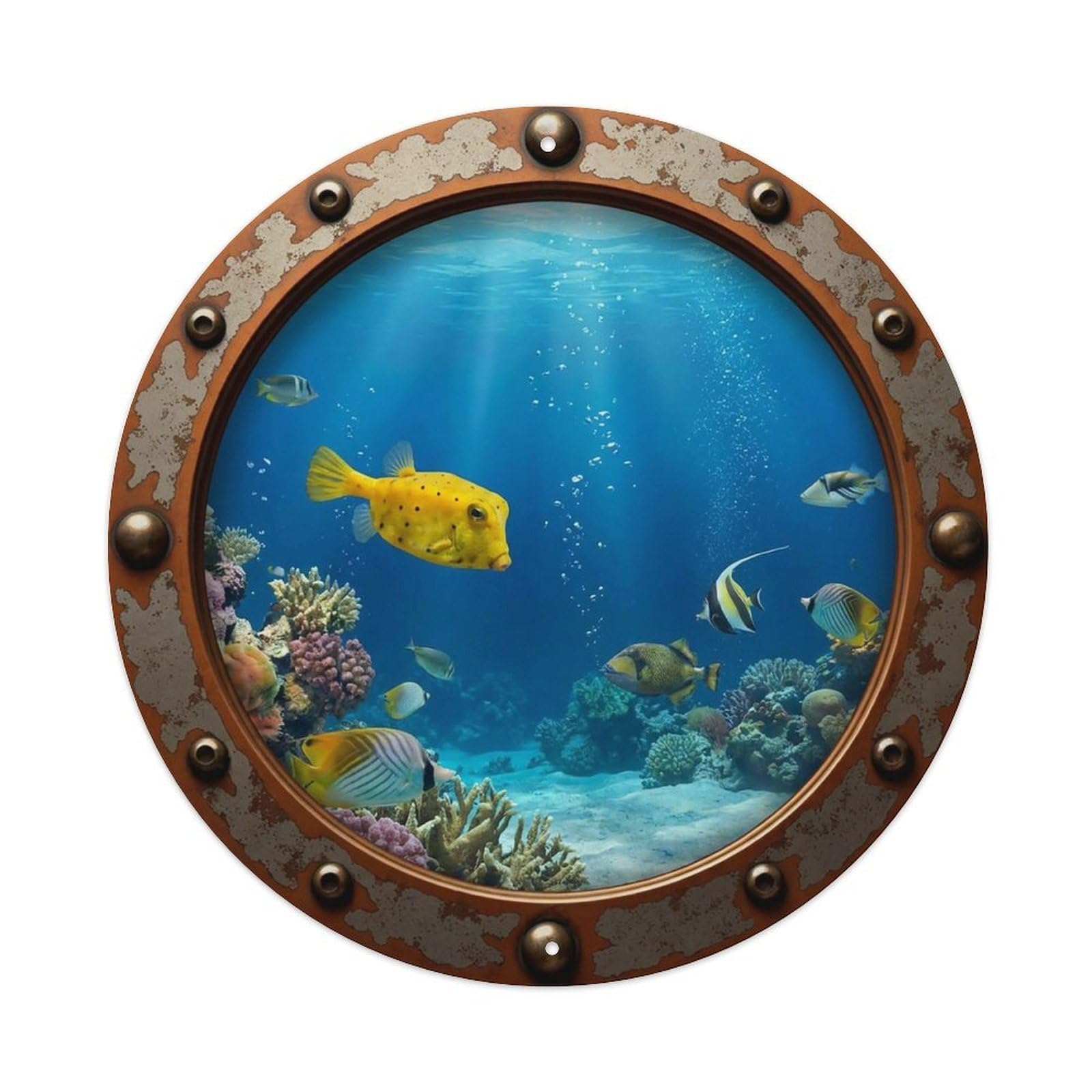 Vintage Porthole Boxfish Nautical Window View Metal Tin Sign
