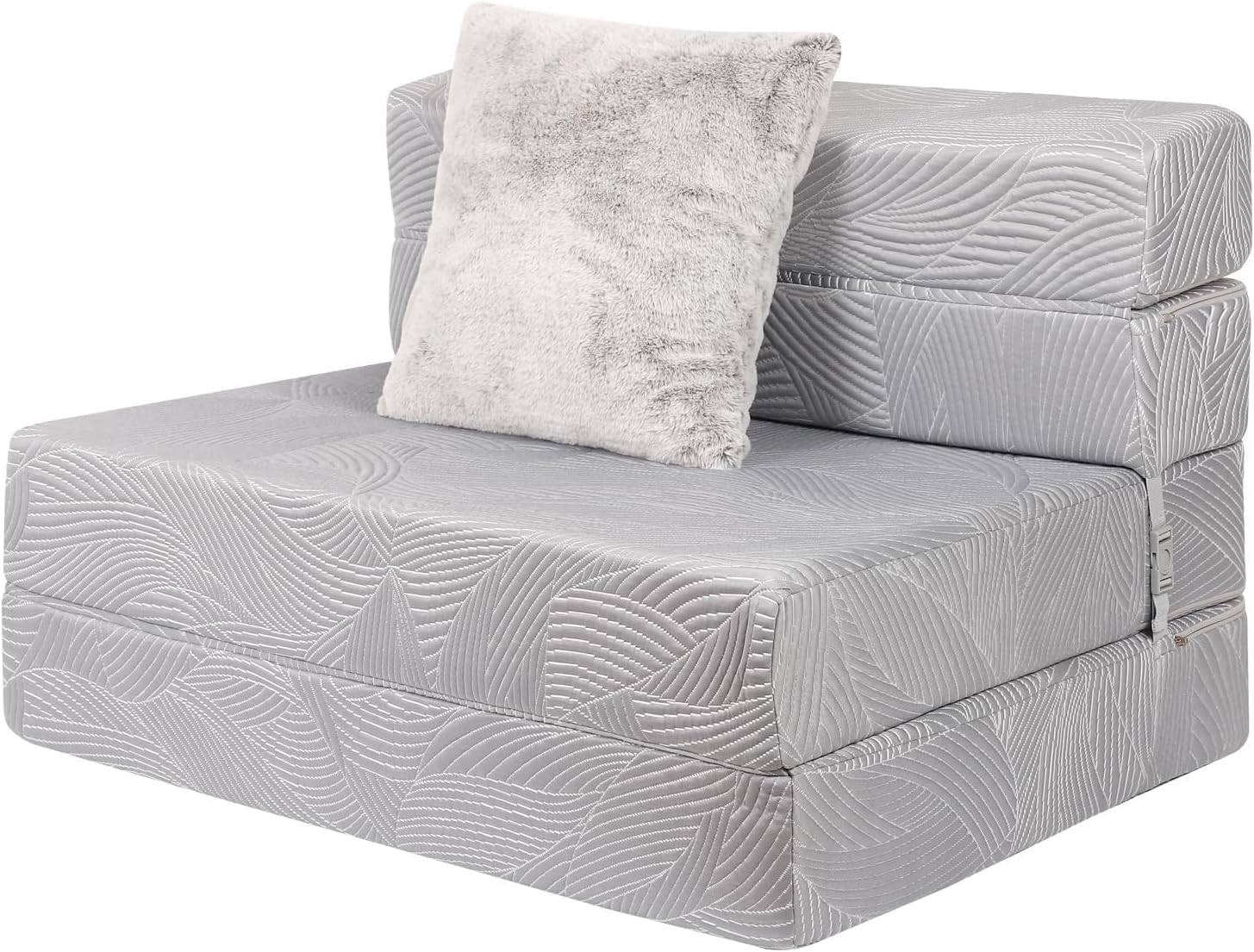 LOVMOC Tri Folding Sofa Mattress, High-Density Memory Foam Sofa Bed with a Fluffy Pillow, Futon Chair Guest Bed, 78" x 39" x 6", Grey
