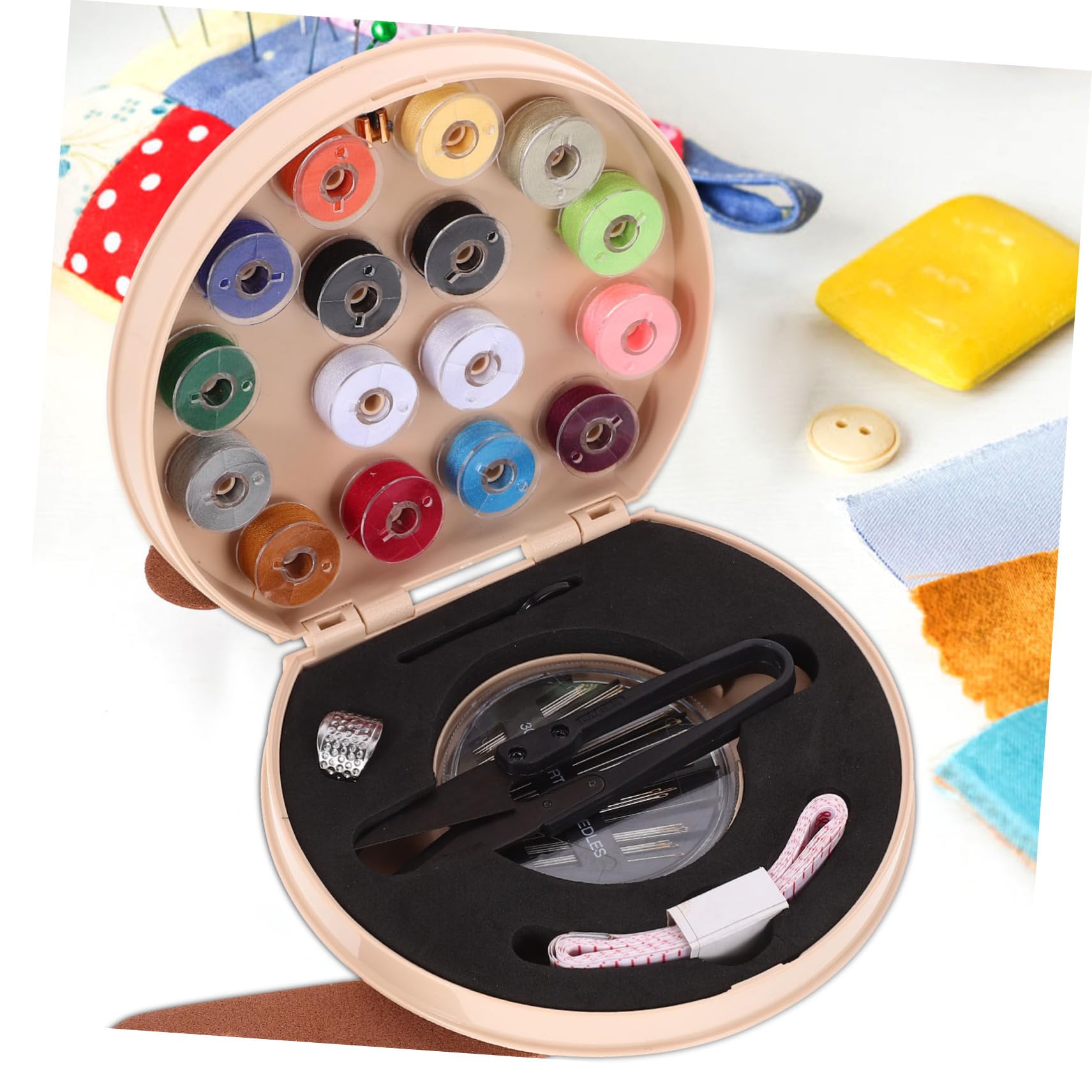Costurero de Viaje Mini para Agujas y Clips, Abs Beige, Compacto