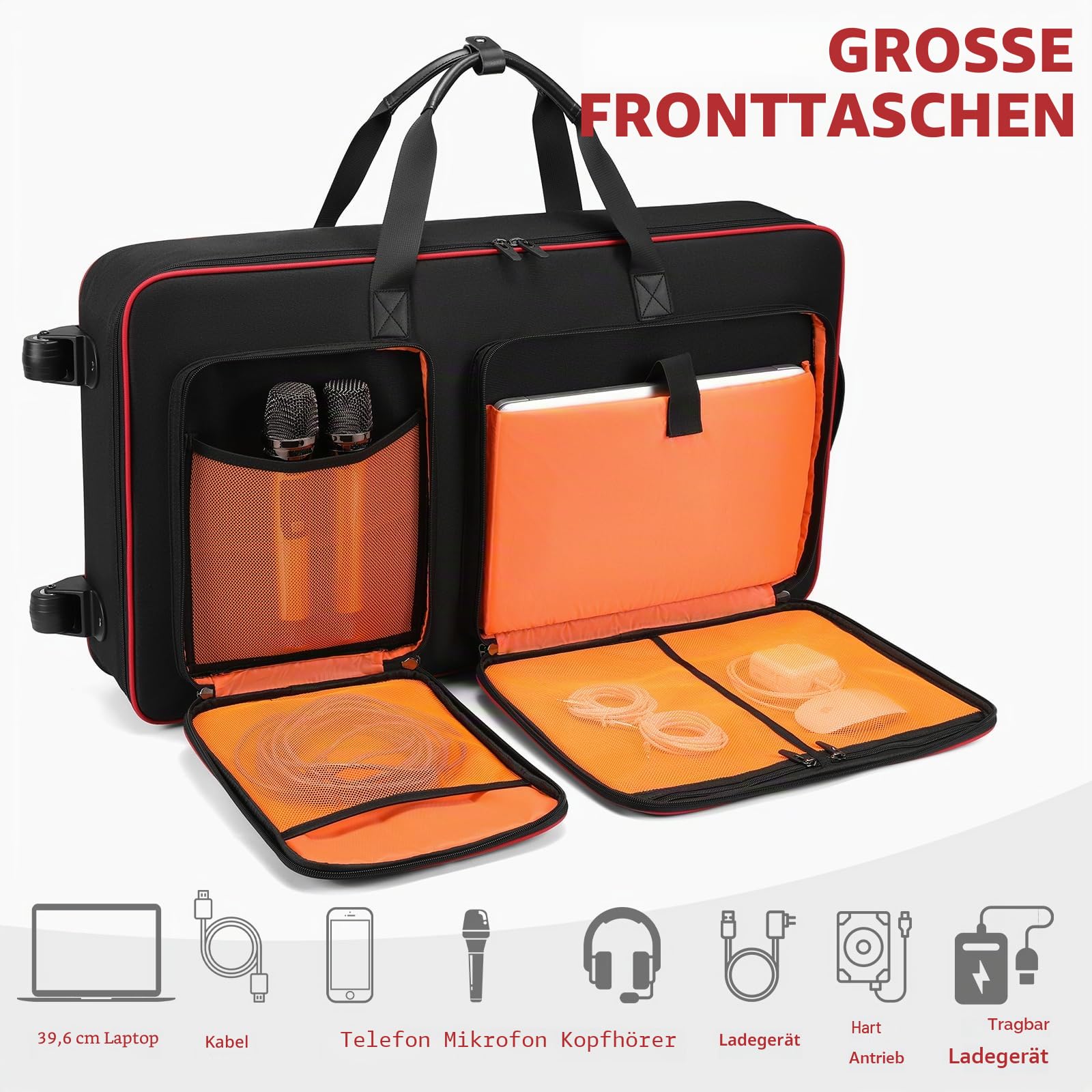 BOSSTIN DJ-Controller-Tasche mit Rädern, kompatibel mit DDJ FLX10 /1000 /FLX6 /REV7 /REV5, Rolling DJ Koffer für Ausrüstung, gepolsterter großer DJ-Rucksack mit Multi-Tasche für Laptop-Zubehör