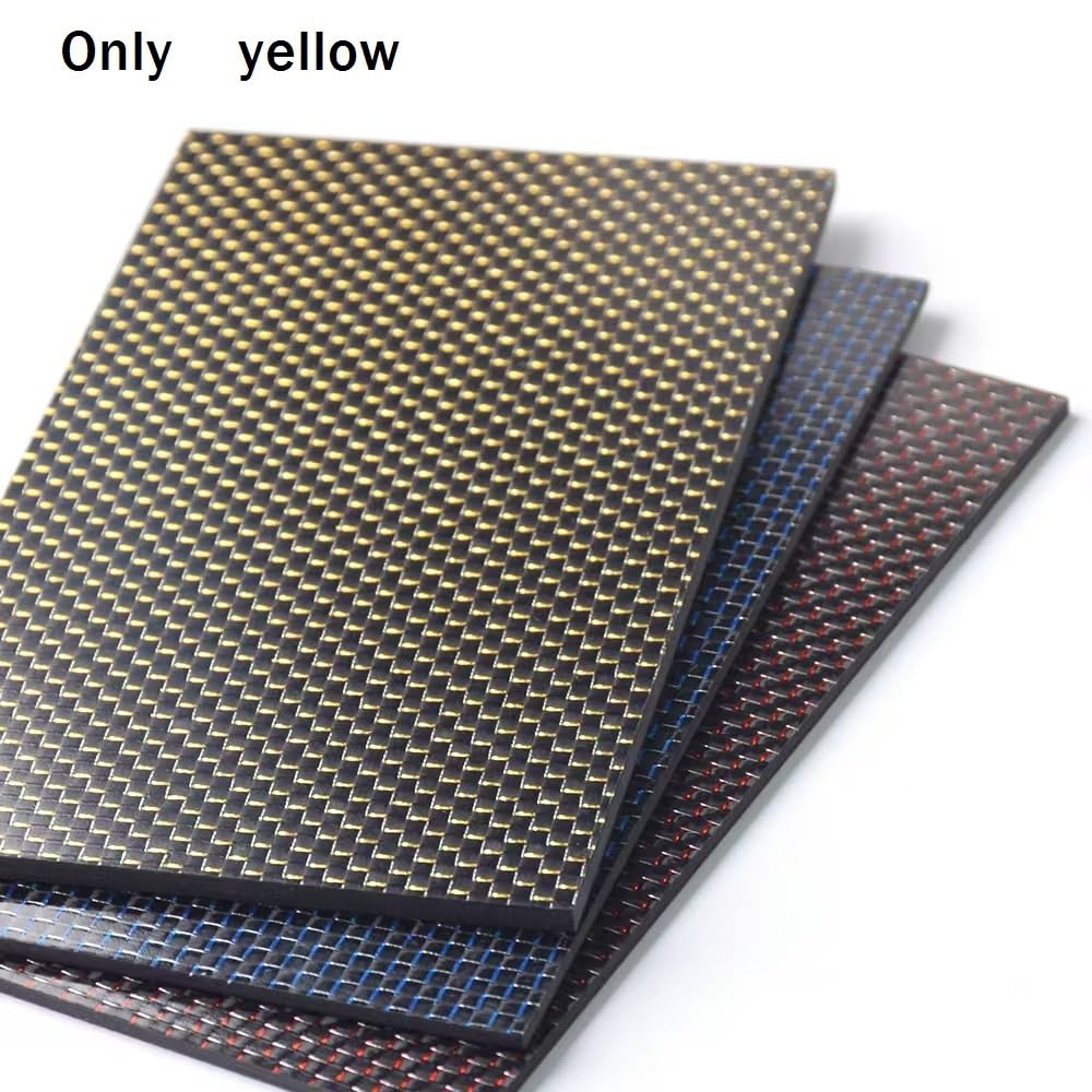 Hoja de fibra de carbono Lámina de tejido sarga amarilla, corte precisión, acabado brillante, tablero compuesto 3K for aficionados al bricolaje, 1 pieza(200x300x3.0mm)