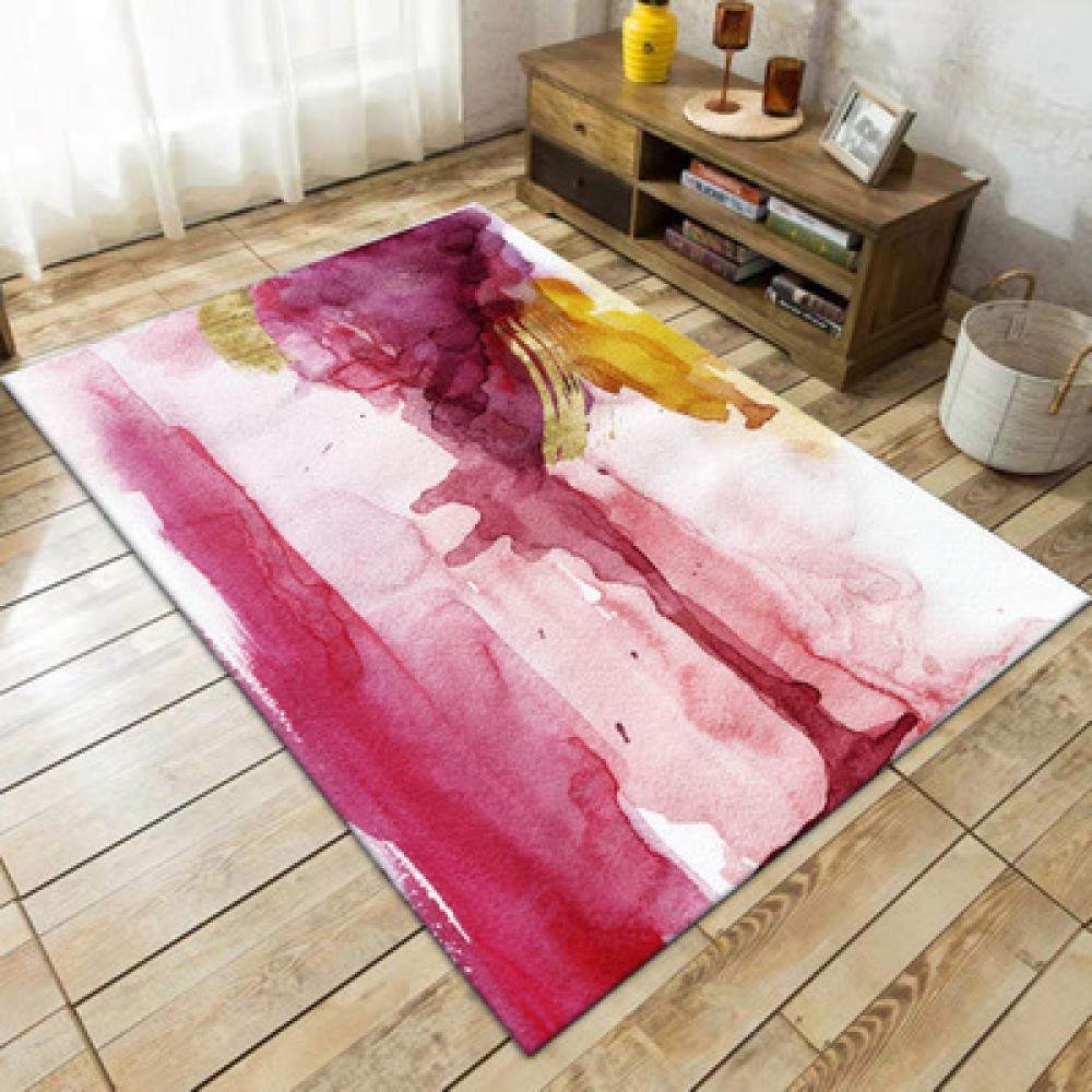 Tapis de salon aquarelle rose et jaune 140x200 cm pour grand salon