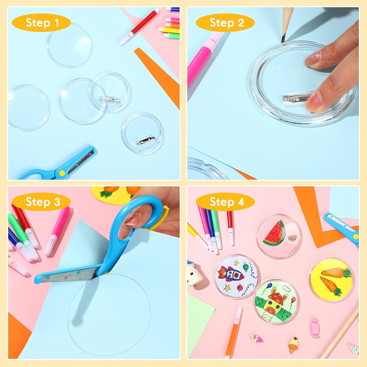 Chinco 50 Pack Acrylic Clear Button Pins Badge Clear Custom Button Pins Kit Blank Photo Bulk Make Your Own Buttons for DIY Craft Supplies(2.875 Inch)