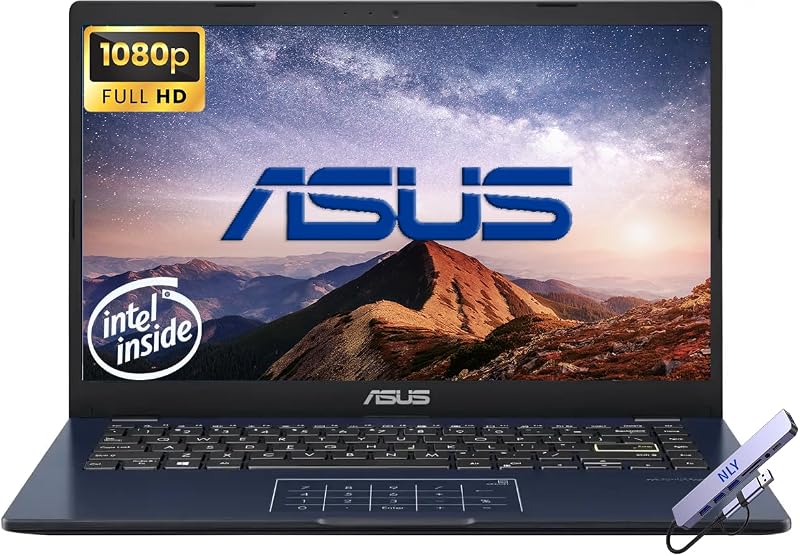 Vivobook Go 14" FHD Business and Student Laptop Computer, 4GB RAM 256GB Storage (128GB eMMC+128GB SSD), Intel Dual-Core Processor, Windows 11 Home, NLY Docking Station Included, Star Black
