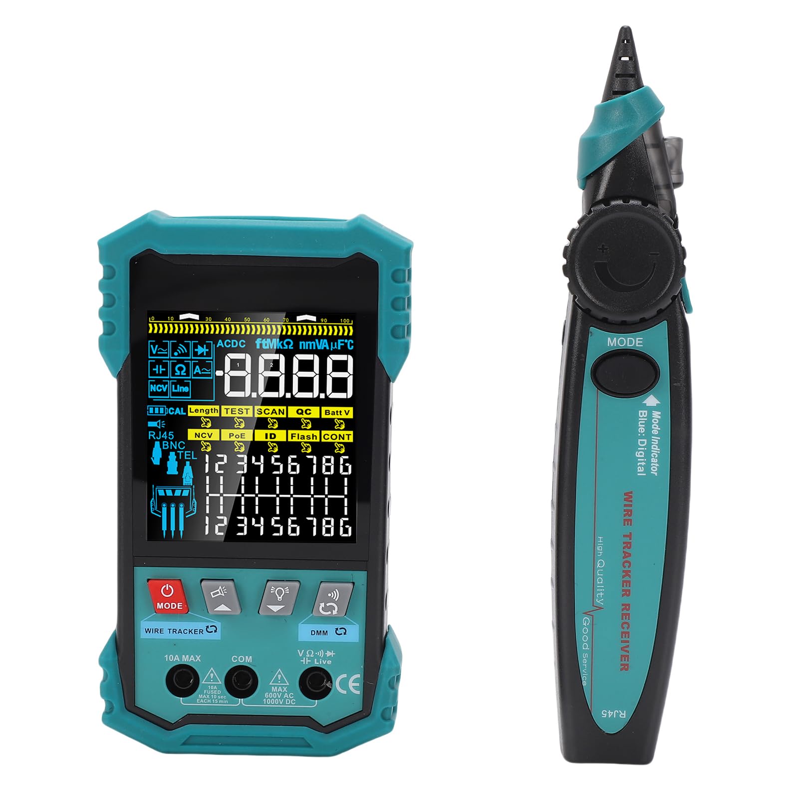 Eujgoov Tester per Cavi di Rete RJ45 con Multimetro e Rilevamento PoE per Test di Cavi Ethernet e Misurazione Portatile della Lunghezza