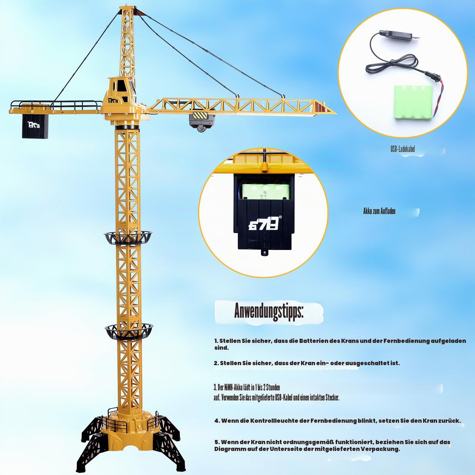 deAO RC Bauturmkran für Kinder, Ferngesteuerte Kran 128 cm Höhe, 6 Kanäle, 680 ° Rotation, Ferngesteuert Turmkran Spielzeug mit Lichter und Geräusche, Modell Die Cast, Geschenke für Jungen Mädchen