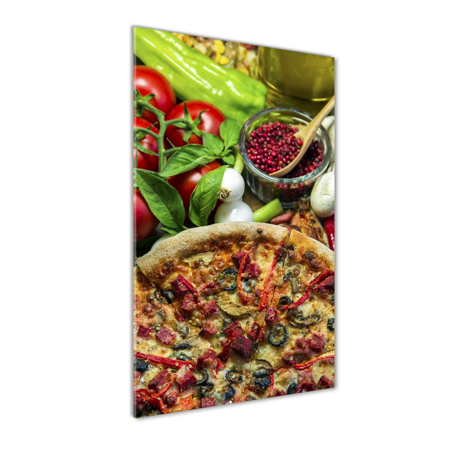 Pizza image sur verre 50x100 cm tableau panoramique décoratif pour embellir votre cuisine rouge