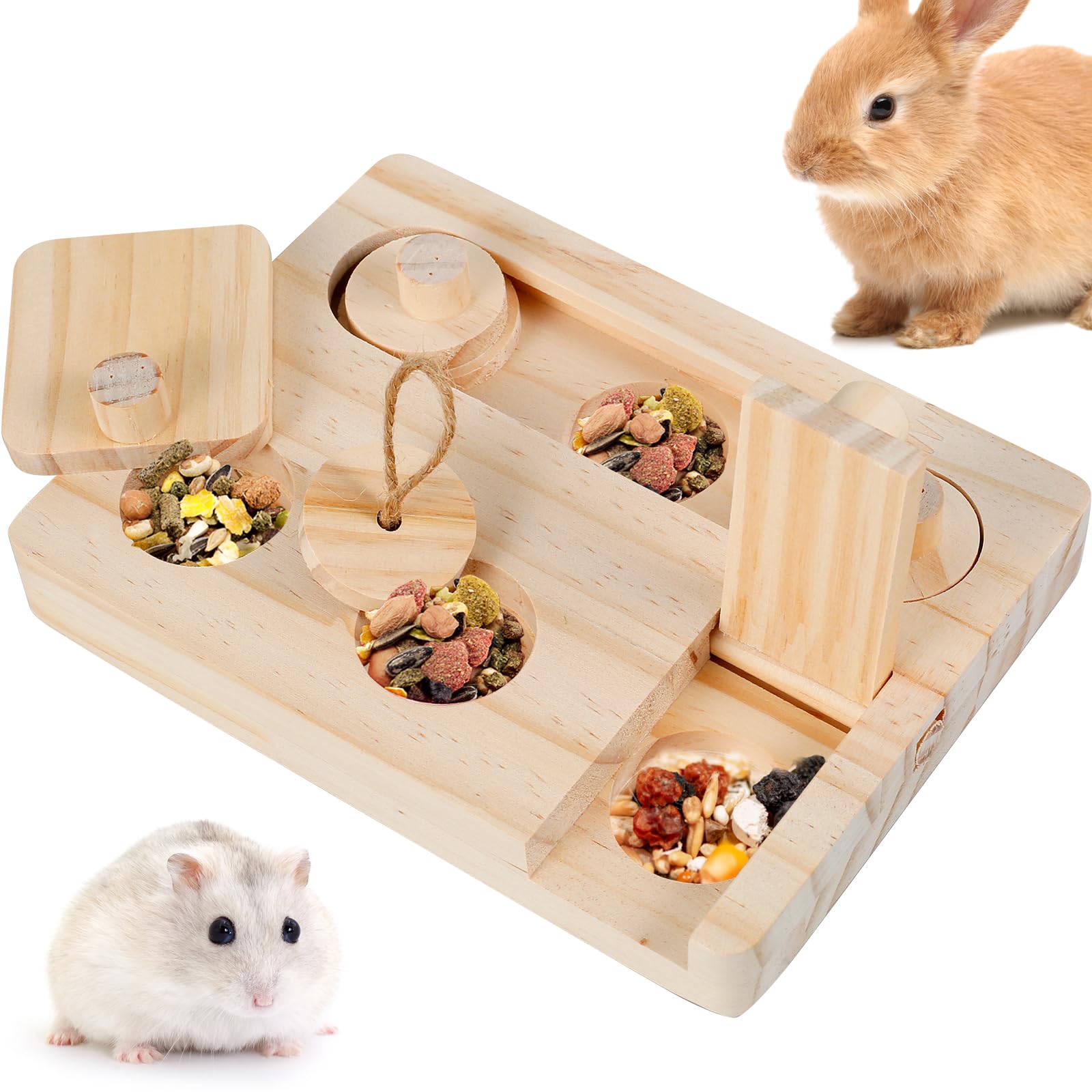 Nihuifdpy Wooden Color 6 In 1 Guinea Pig Foraging Toys Wooden Hamster Interactive Enrichment Toys Puzzle Treat Dispenser Toys Mental Stimulation Toy For Small Animals Hamsters Guinea Pigs Rabbits Chinchillas Gerbils