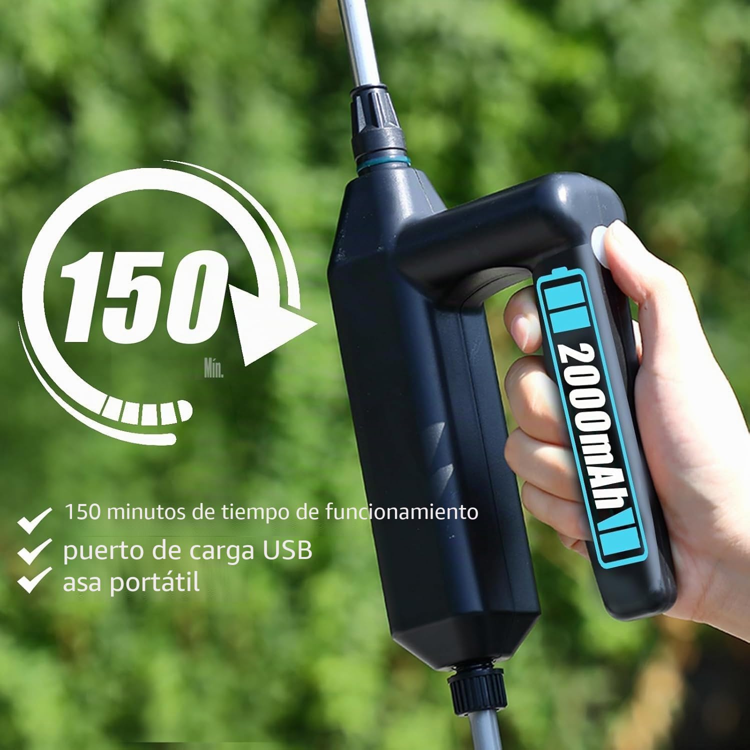 OBEST Pulverizador Eléctrico para Plantas, Recargable y Portátil de Jardín | Con Manguera de 5M y 3 Boquillas Ajustables, Adecuado para Jardines, Patios, Césped