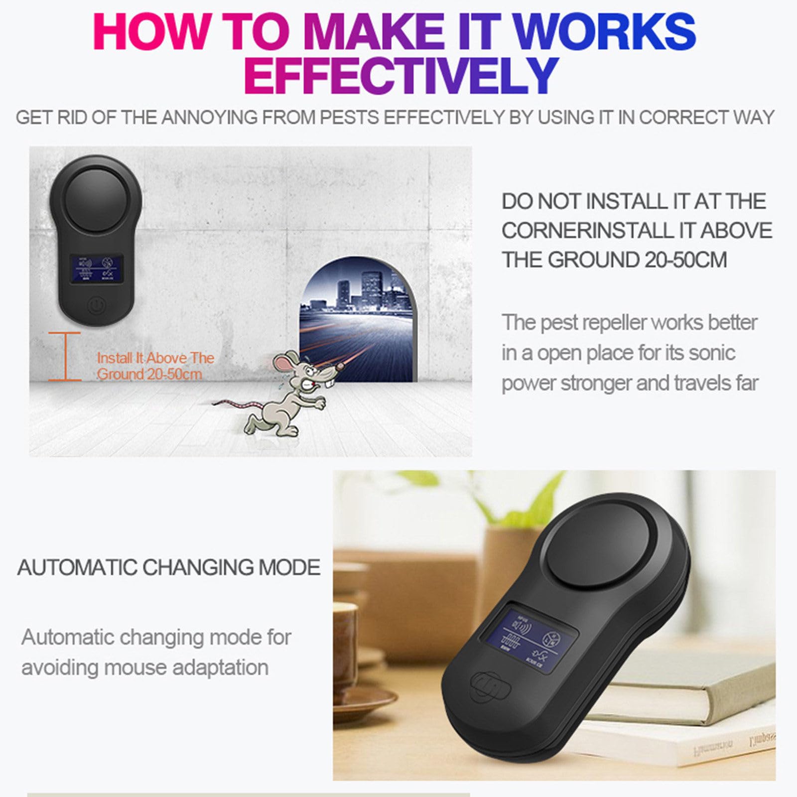 2szt, Plug-in Ultradźwiękowy środek odstraszający myszy, aby odstraszyć myszy/gryzonie/pająki do kuchni/sypialni/biura,Black