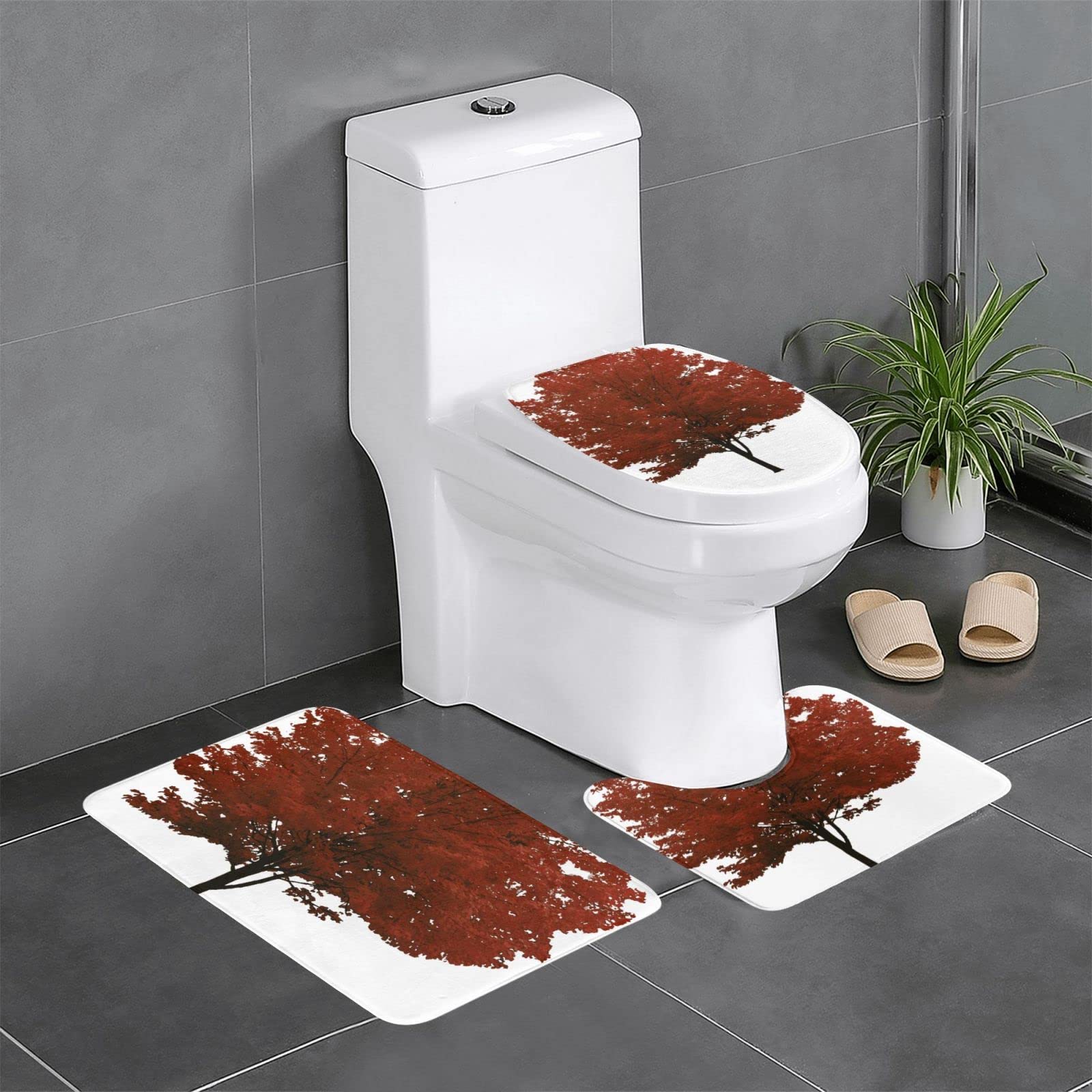 Tapis de bain antidérapants BONDIJ Red Tree en peluche lot de 3