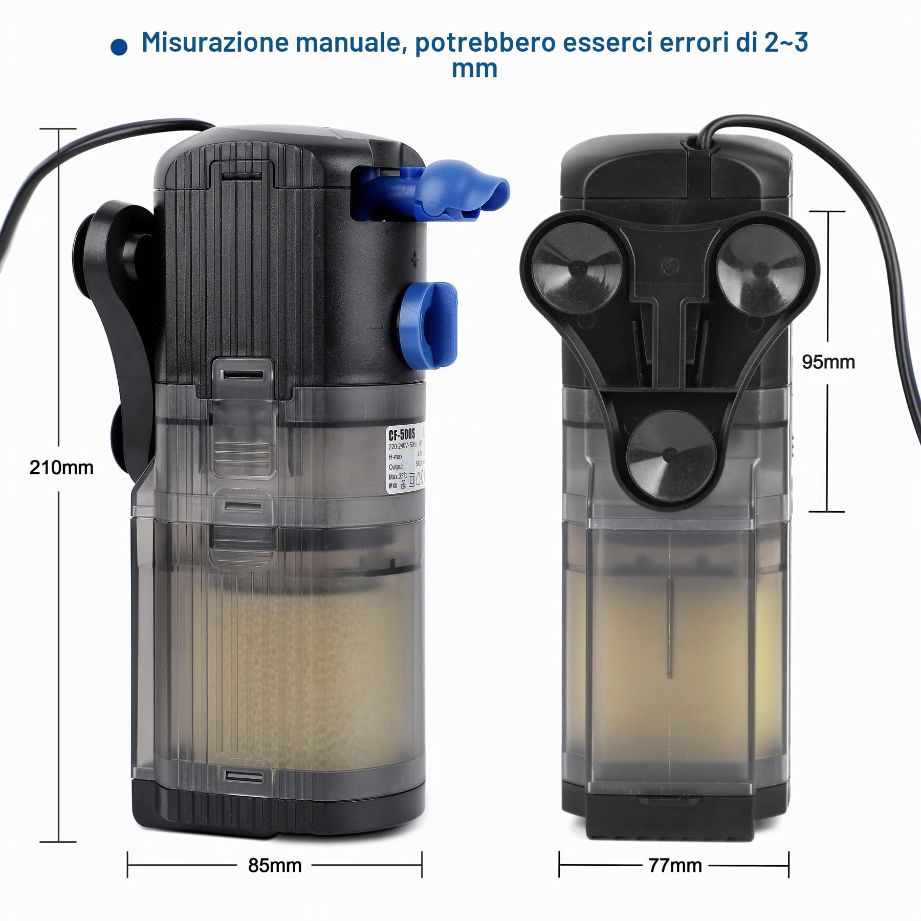 Forever Speed 3 in 1 Filtro Acquario Interno Flusso Regolabile Filtro per Acquario 500 L/H, Pompa Acquario per acquari da 40 a 120 L 8 W