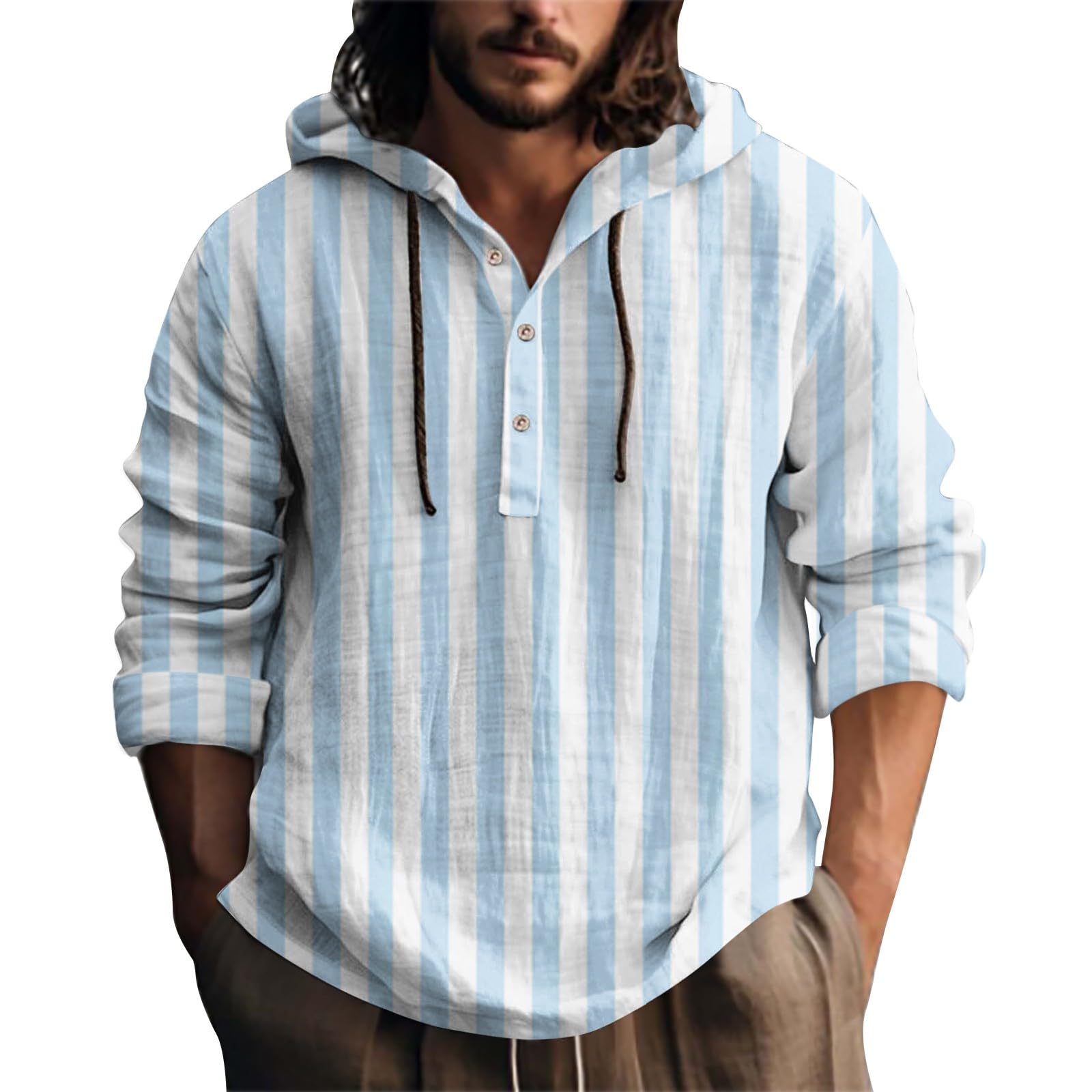 Generisch Sudadera hippie, camiseta de yoga, camisa sin capucha, para hombre, algodón, camisa informal ligera, informal, camiseta para el Oktoberfest, camisa para hombre, manga larga, sin cuello,