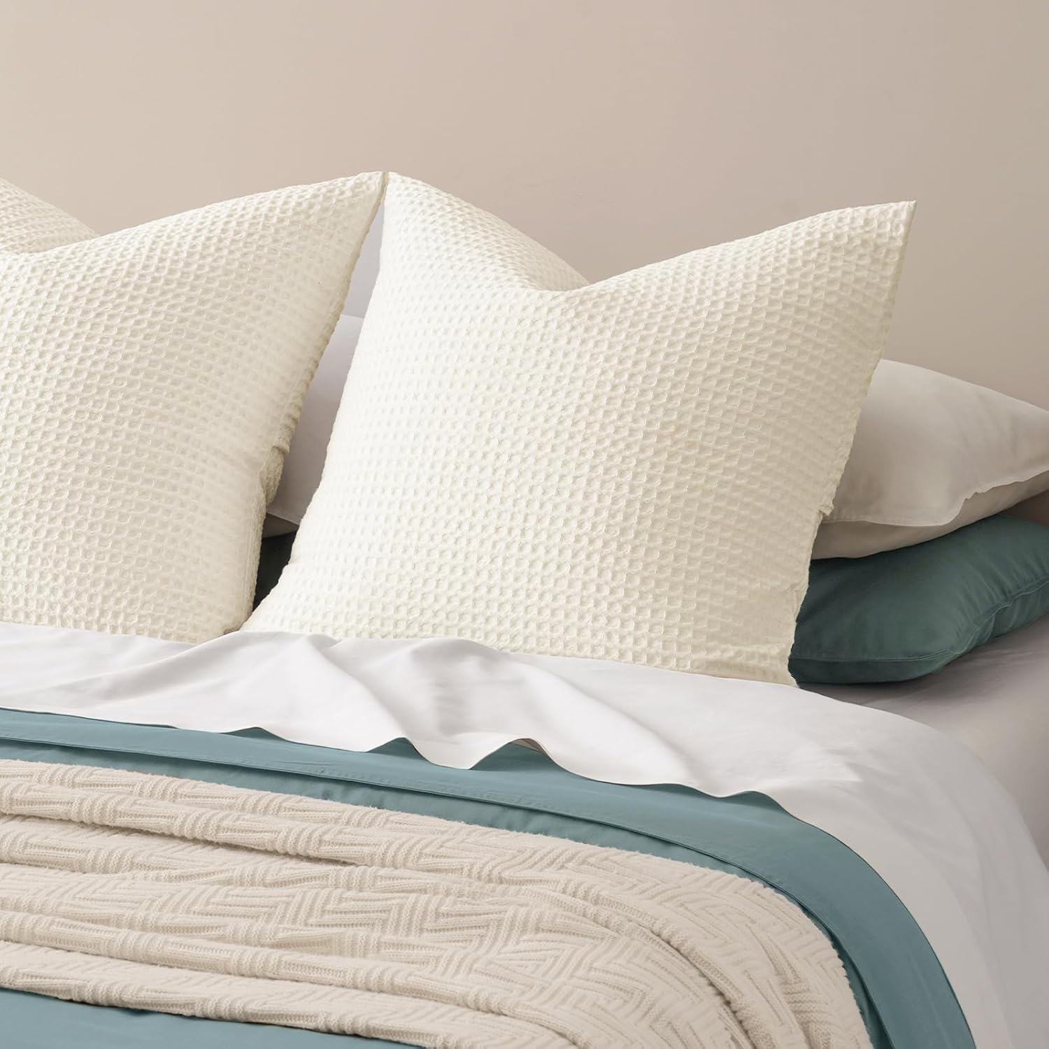 PHF Ultra Soft Waffle Weave Euro Shams Pillow Covers 26" x 26" 2 Pack, No Insert, Breathable Skin-Friendly Euro Throw Pillow Covers for Bed Couch Sofa, Coconut White - Image 6