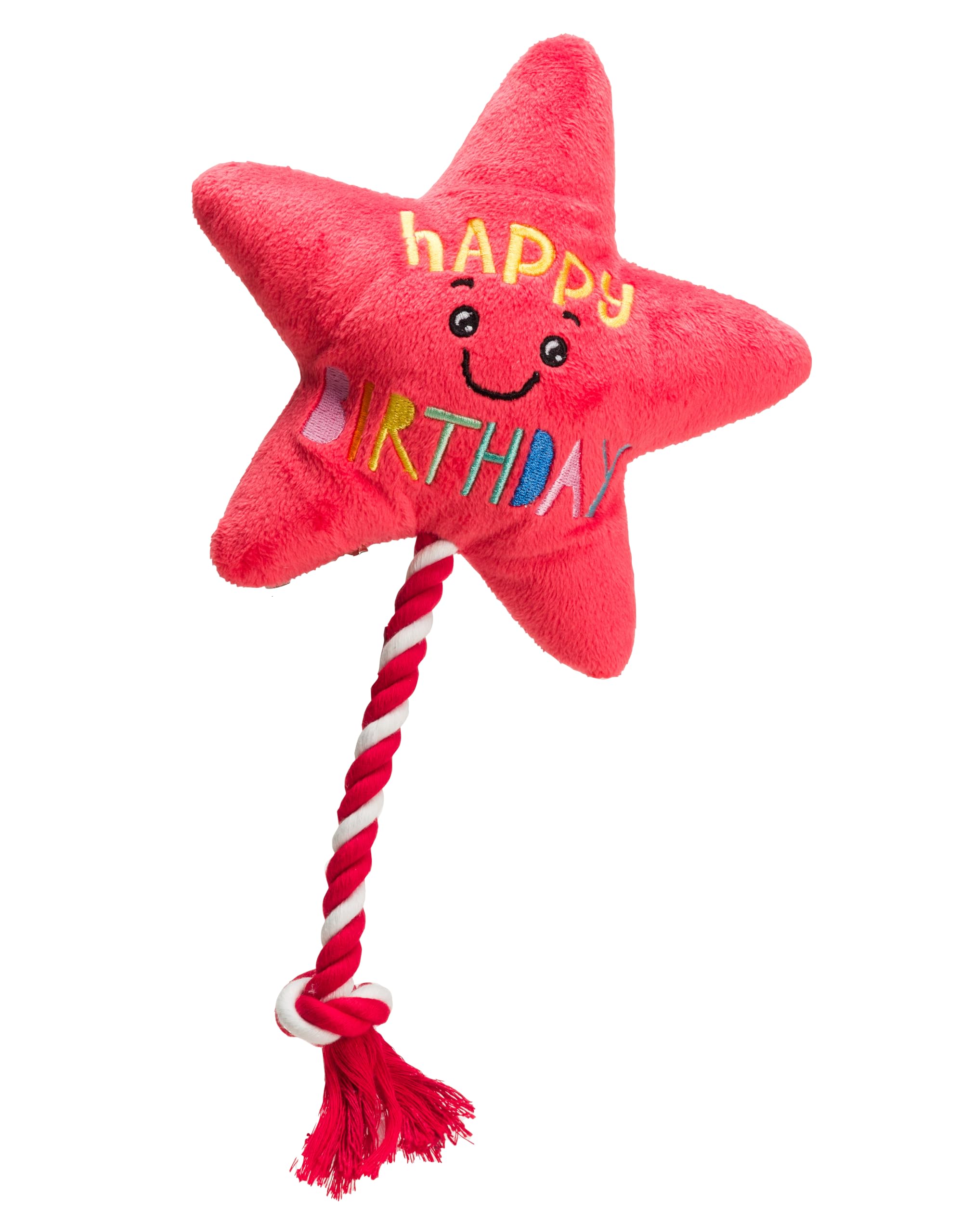 House of Paws Star Balloon Rope Dog Toy - Festive Birthday Plush with Squeaker