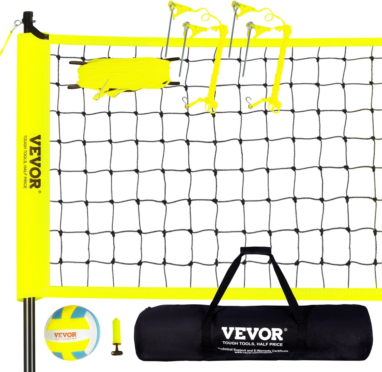 Portable Volleyball Net System, Adjustable Height Steel Poles, Professional Set with PVC Volleyball, Pump, Carrying Bag, Heavy Duty Net for Backyard, Beach, Lawn