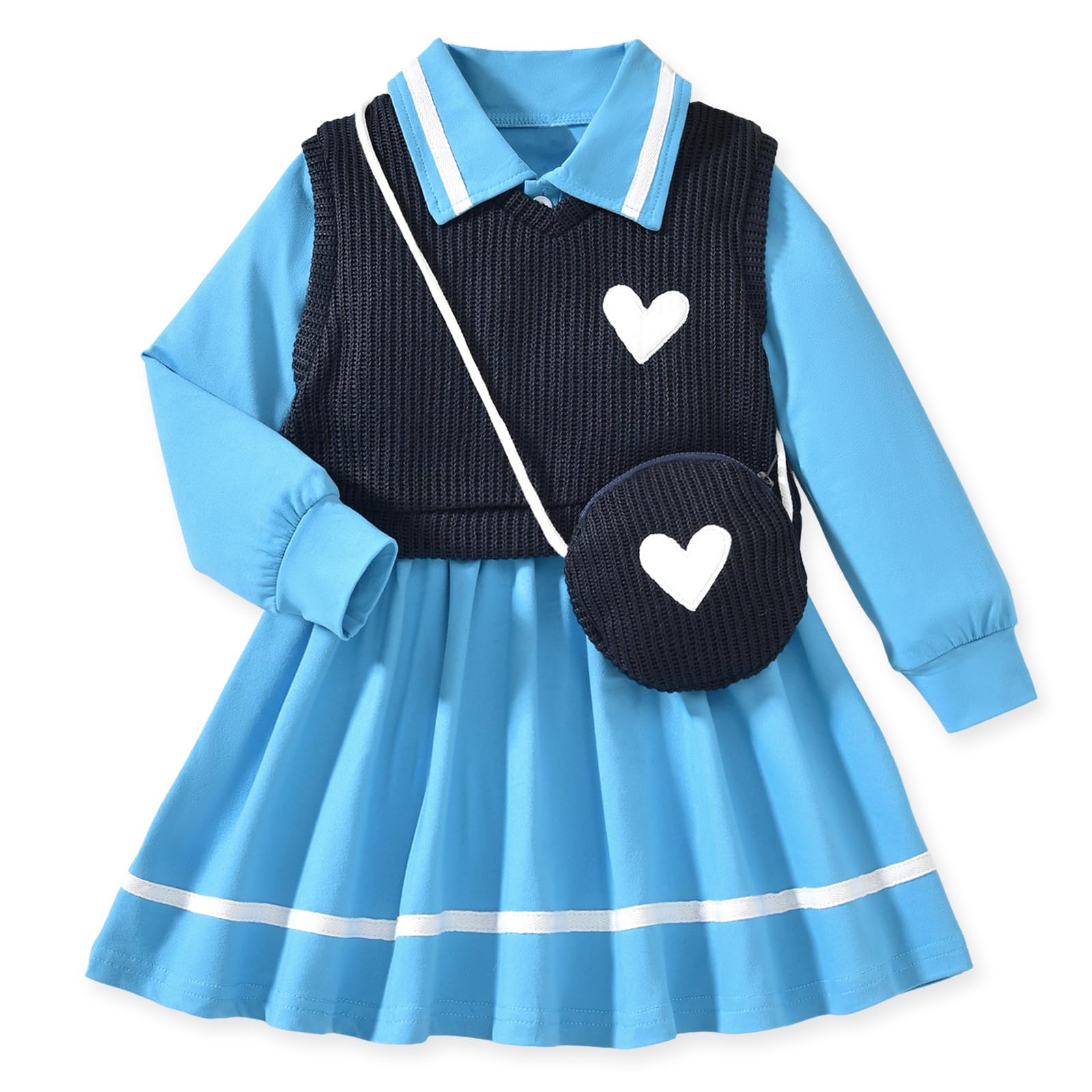 HINTINA Toddler Girl Uniform Dress Picture Day Outfits for School 18M-7Y