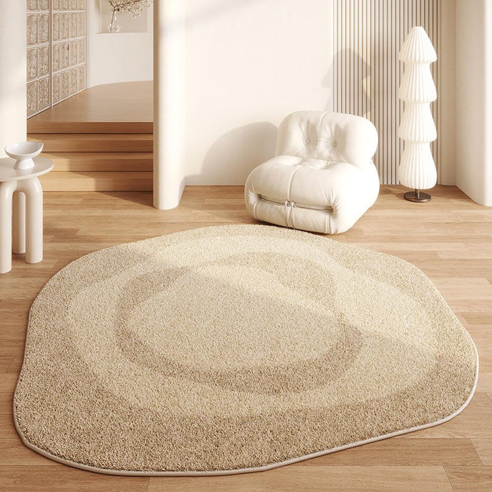 Tapis rond épais en peluche crème 160x160 cm pour salon