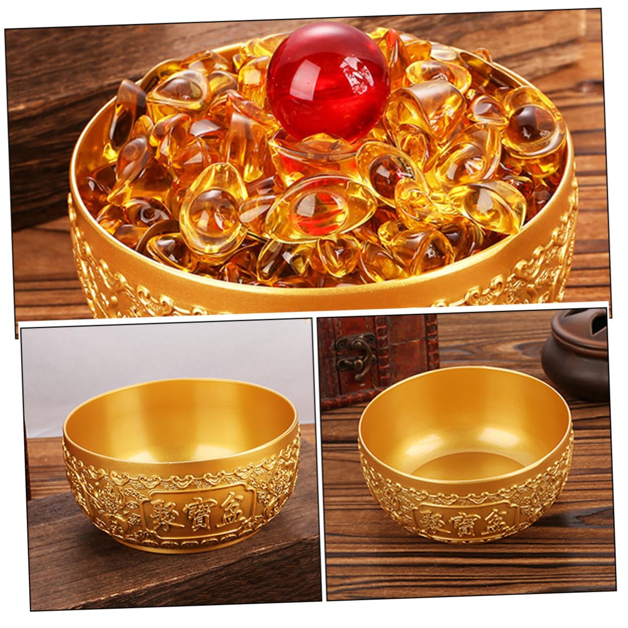 PRETYZOOM Cuenco Símbolo de Riqueza y Prosperidad para Oficina y Hogar de Latón Dorado Decorativo Diseño Artístico y Durabilidad Garantizada