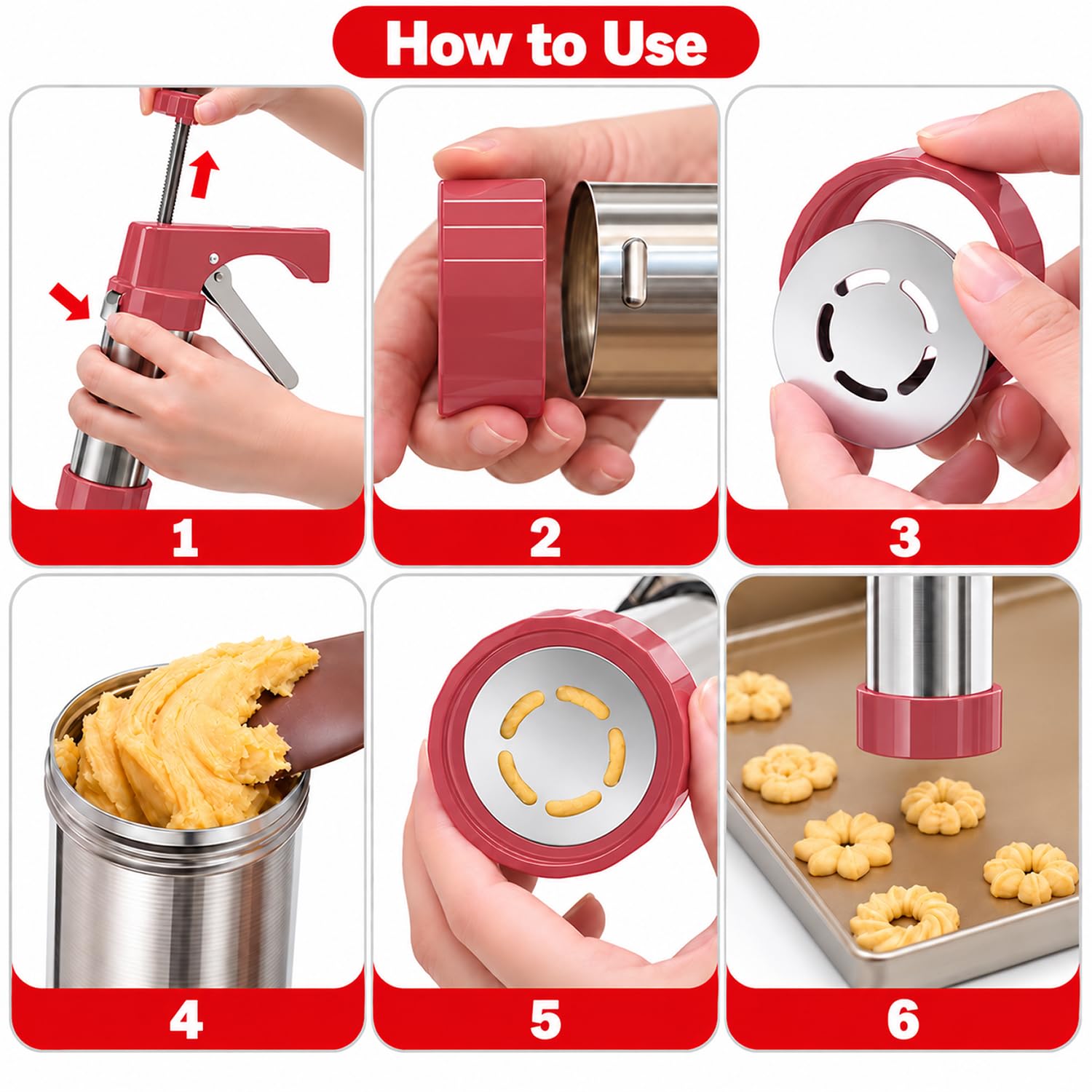 Christmas Cookie Press Gun - 13 Discs & Icing Nozzles -5
